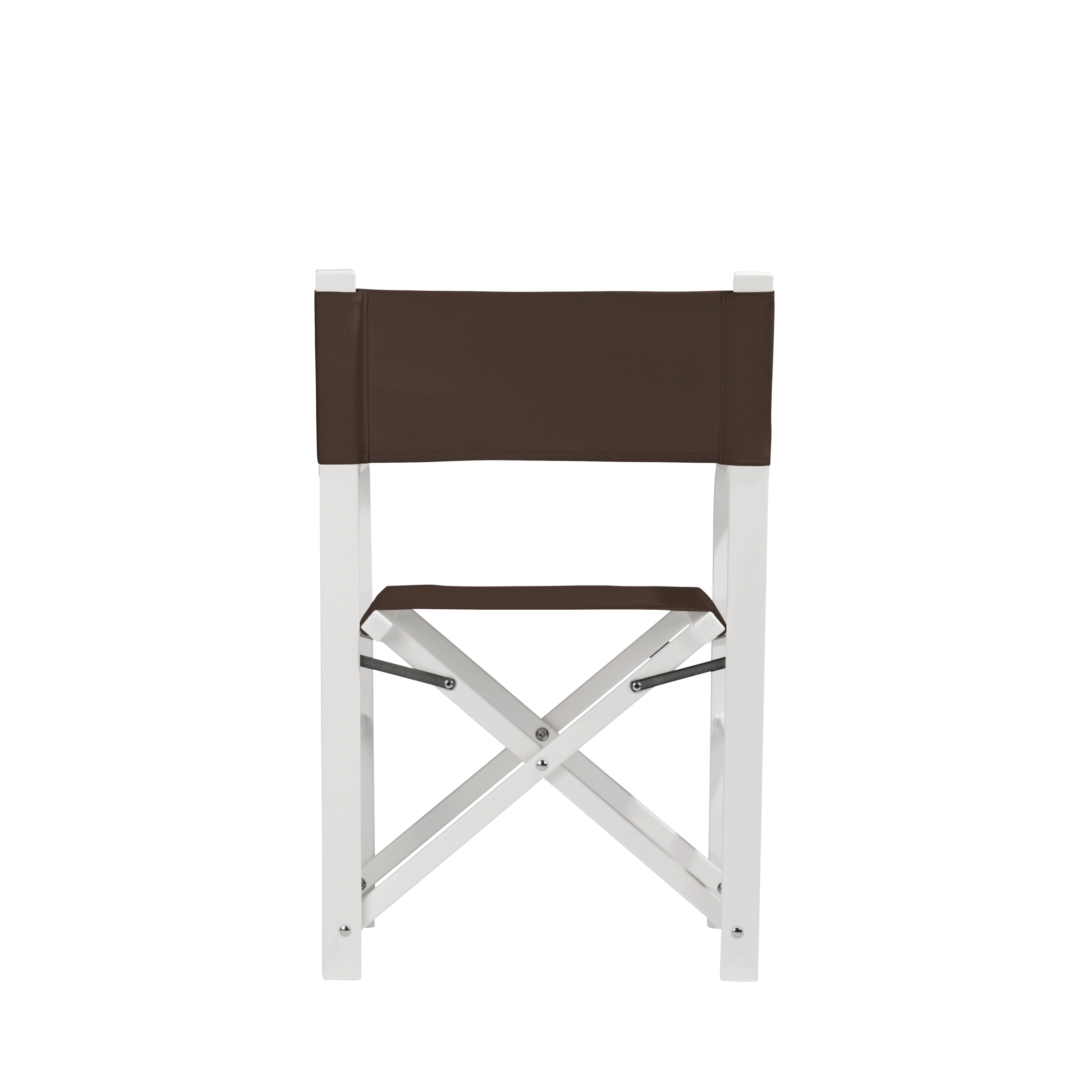 Regiestuhl Sofia aus weißem Aluminium mit Bezug in caffé, Rückansicht
#Alu | Set (Farbe)_caffé