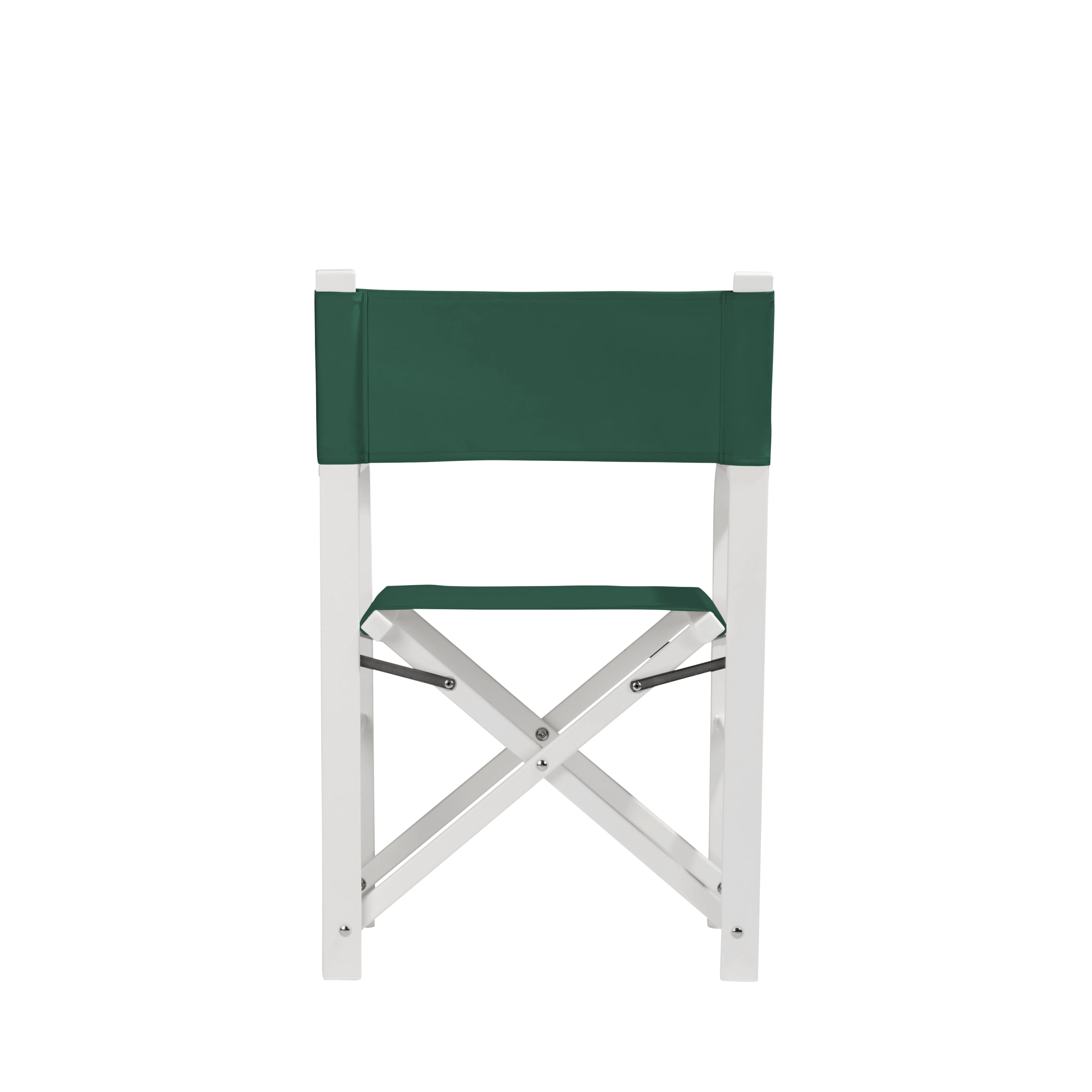 Regiestuhl Sofia aus weißem Aluminium mit dunkelgrünem Bezug, Rückansicht
#Alu | Set (Farbe)_dunkelgrün