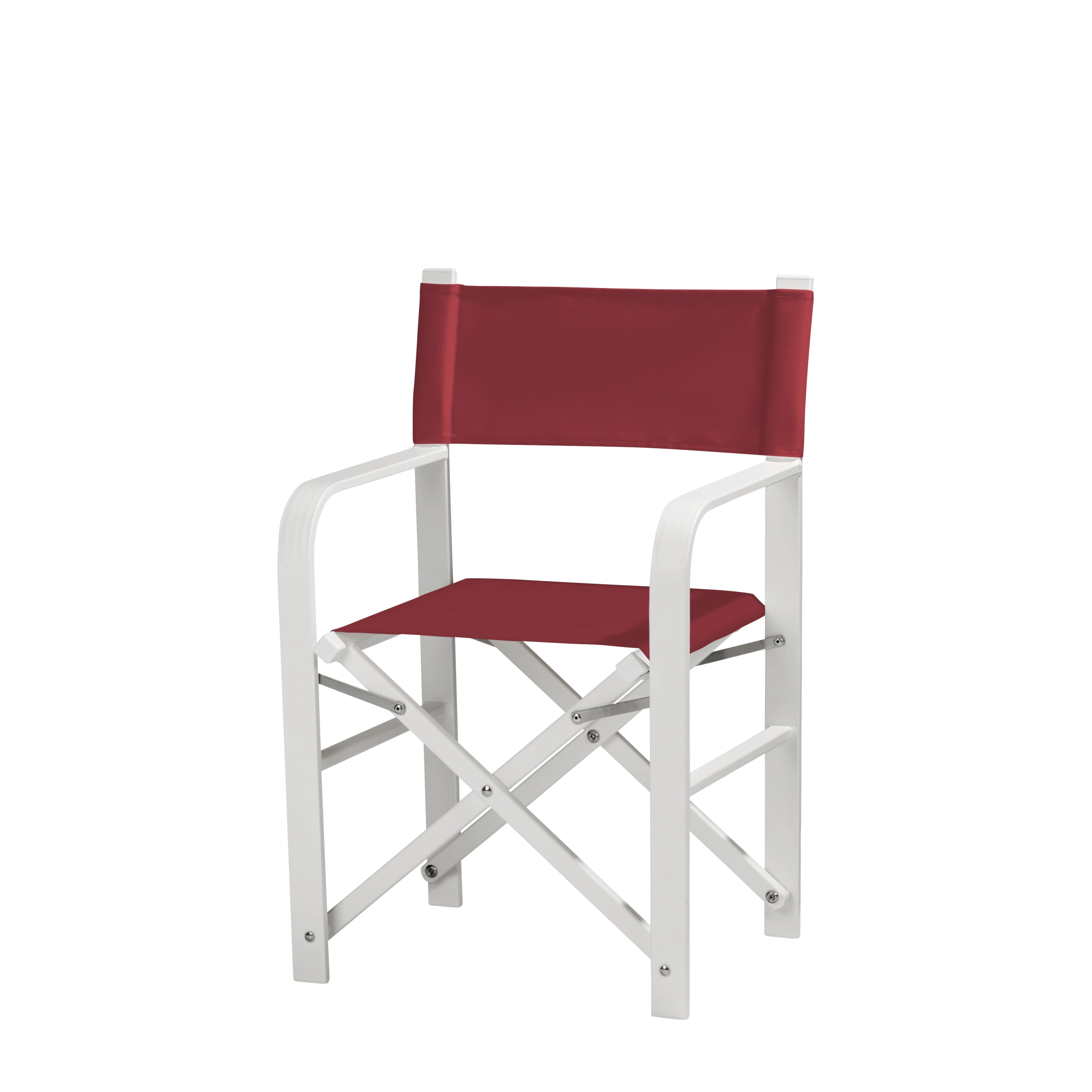 Regiestuhl Sofia aus weißem Aluminium mit Bezug in bordeaux, Seitenansicht
#Alu | Set (Farbe)_bordeaux
