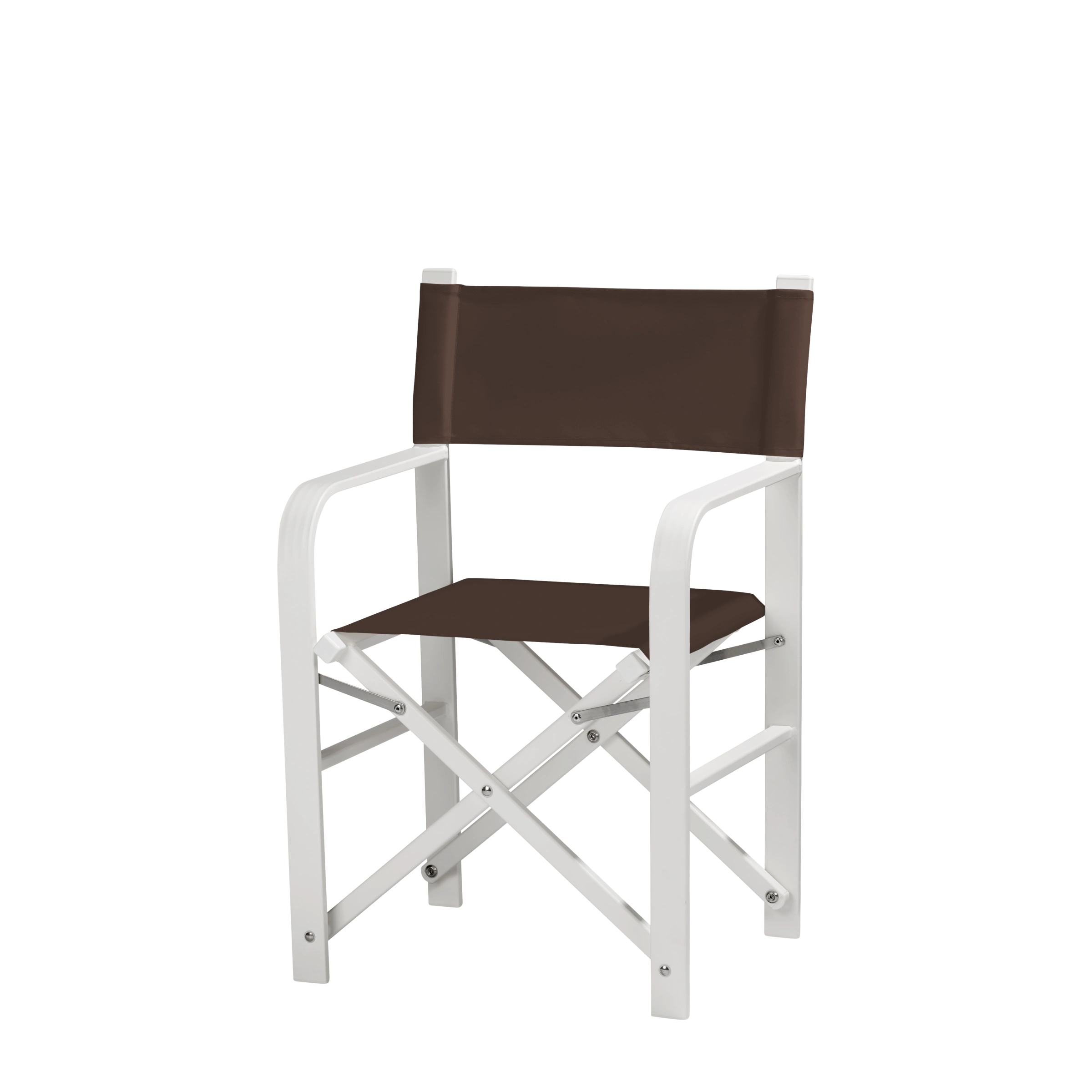 Regiestuhl Sofia aus weißem Aluminium mit Bezug in caffé, Seitenansicht
#Alu | Set (Farbe)_caffé