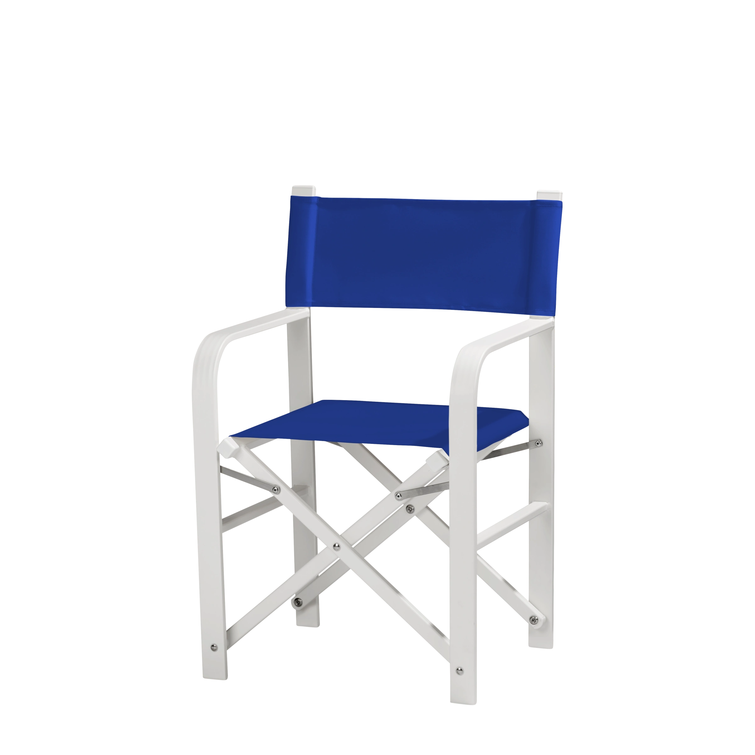 Regiestuhl Sofia aus weißem Aluminium mit dunkelblauem Bezug, Seitenansicht
#Alu | Set (Farbe)_dunkelblau
