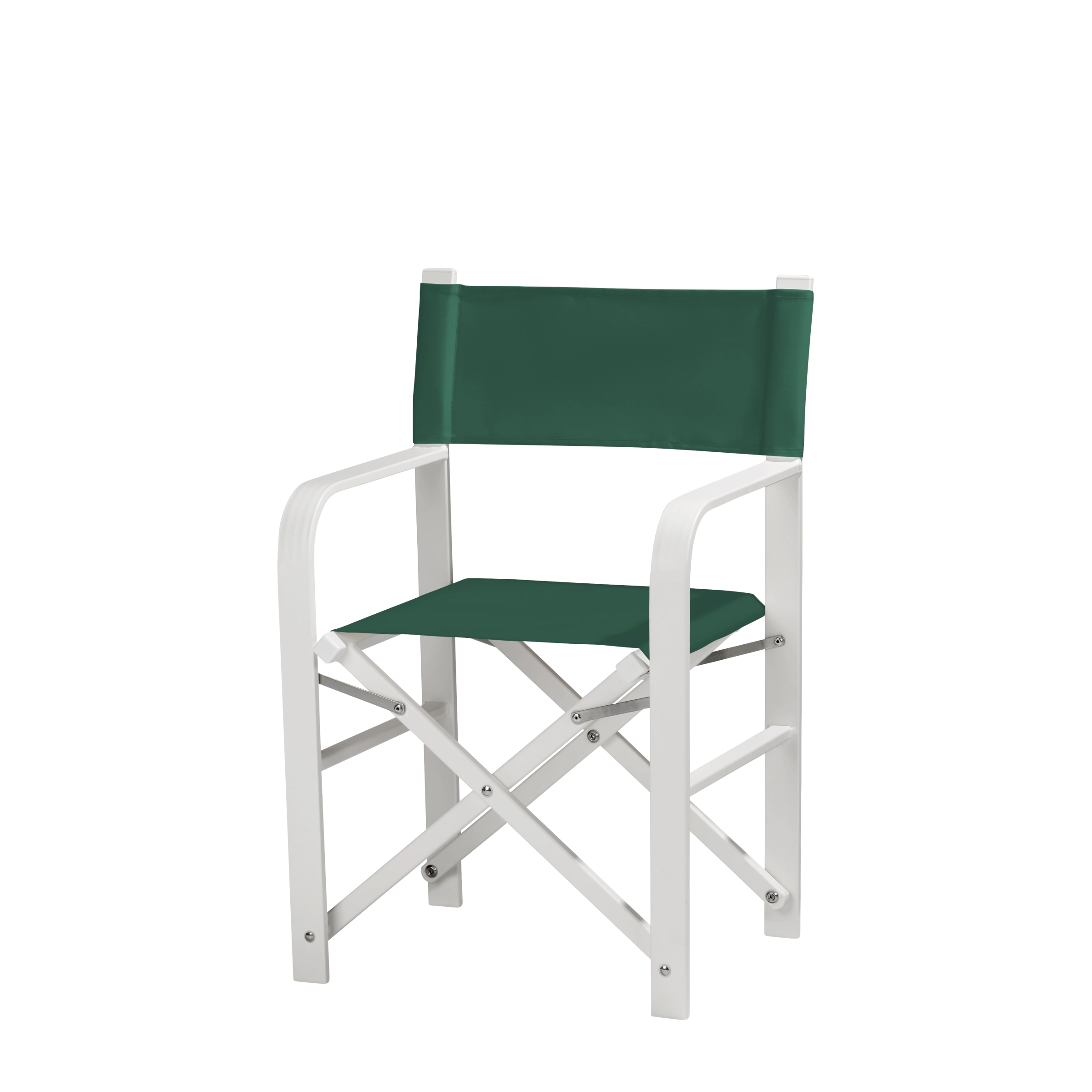 Regiestuhl Sofia aus weißem Aluminium mit dunkelgrünem Bezug, Seitenansicht
#Alu | Set (Farbe)_dunkelgrün