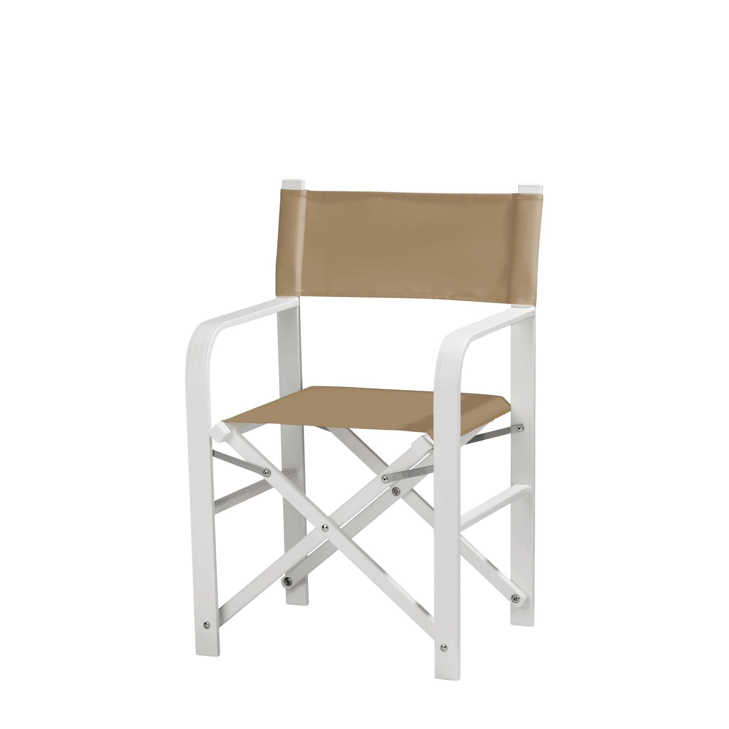 Regiestuhl Sofia aus weißem Aluminium mit Bezug in grau-beige, Seitenansicht
#Alu | Set (Farbe)_grau-beige