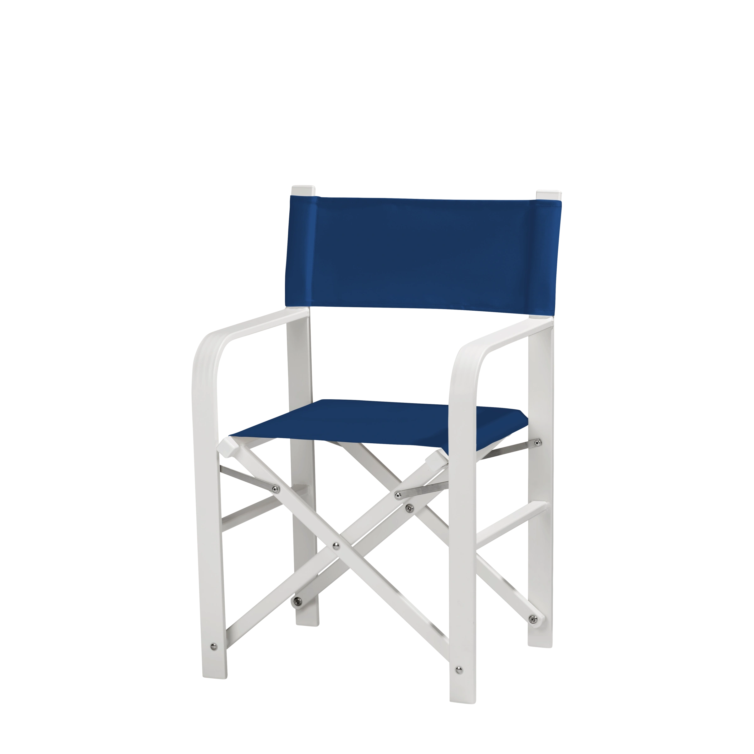Regiestuhl Sofia aus weißem Aluminium mit Bezug in marine, Seitenansicht
#Alu | Set (Farbe)_marine
