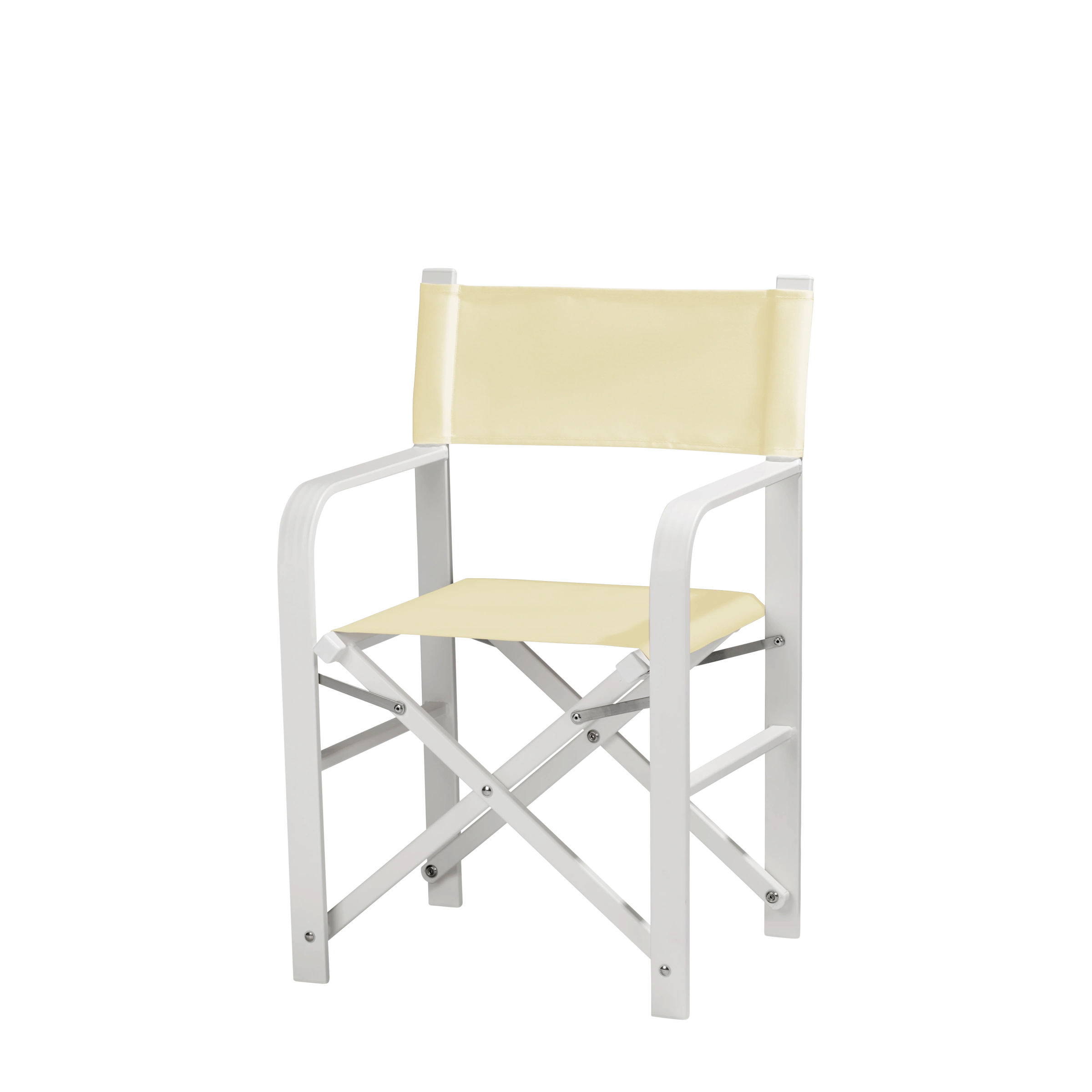 Regiestuhl Sofia aus weißem Aluminium mit Bezug in vanille, Seitenansicht
#Alu | Set (Farbe)_vanille