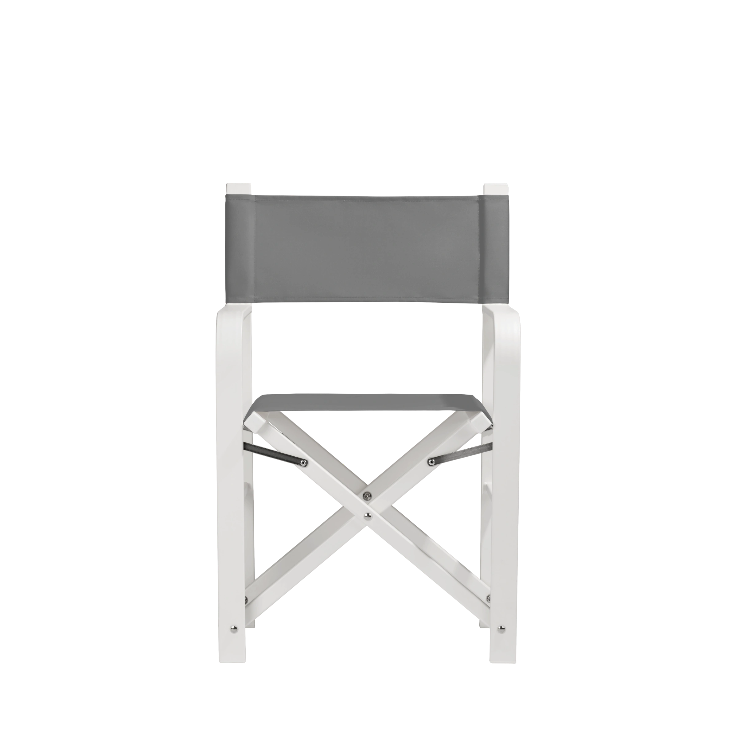 Regiestuhl Sofia aus weißem Aluminium mit anthrazitem Bezug, Frontalansicht
#Alu | Set (Farbe)_anthrazit