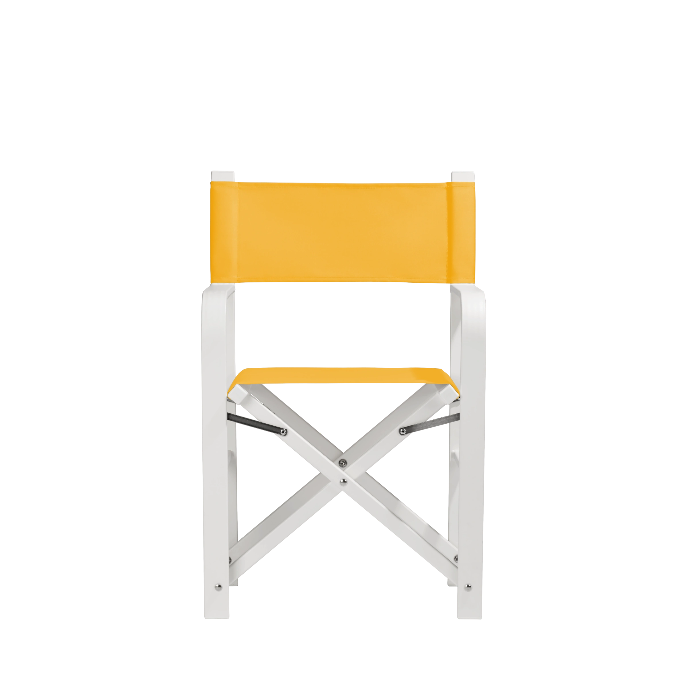 Regiestuhl Sofia aus weißem Aluminium mit gelbem Bezug, Frontalansicht
#Alu | Set (Farbe)_gelb