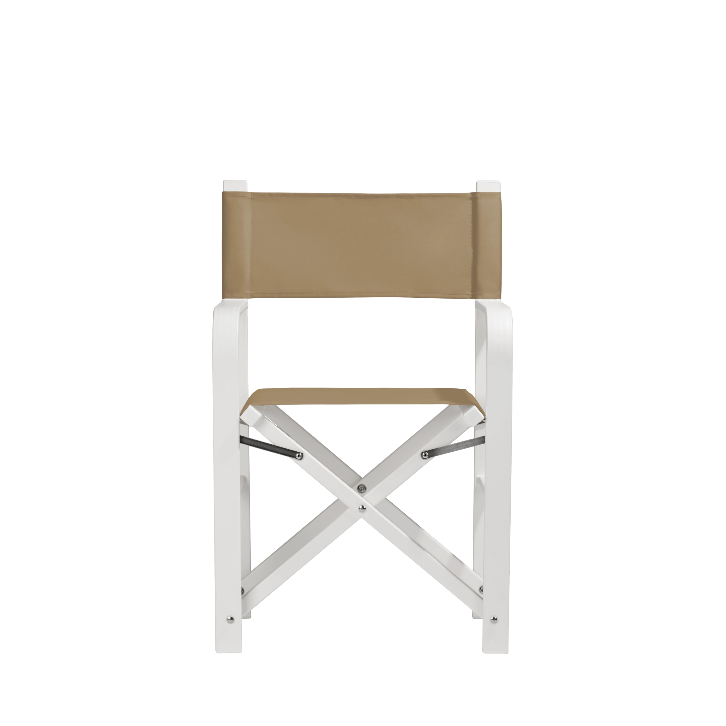 Regiestuhl Sofia aus weißem Aluminium mit Bezug in grau-beige, Frontalansicht
#Alu | Set (Farbe)_grau-beige