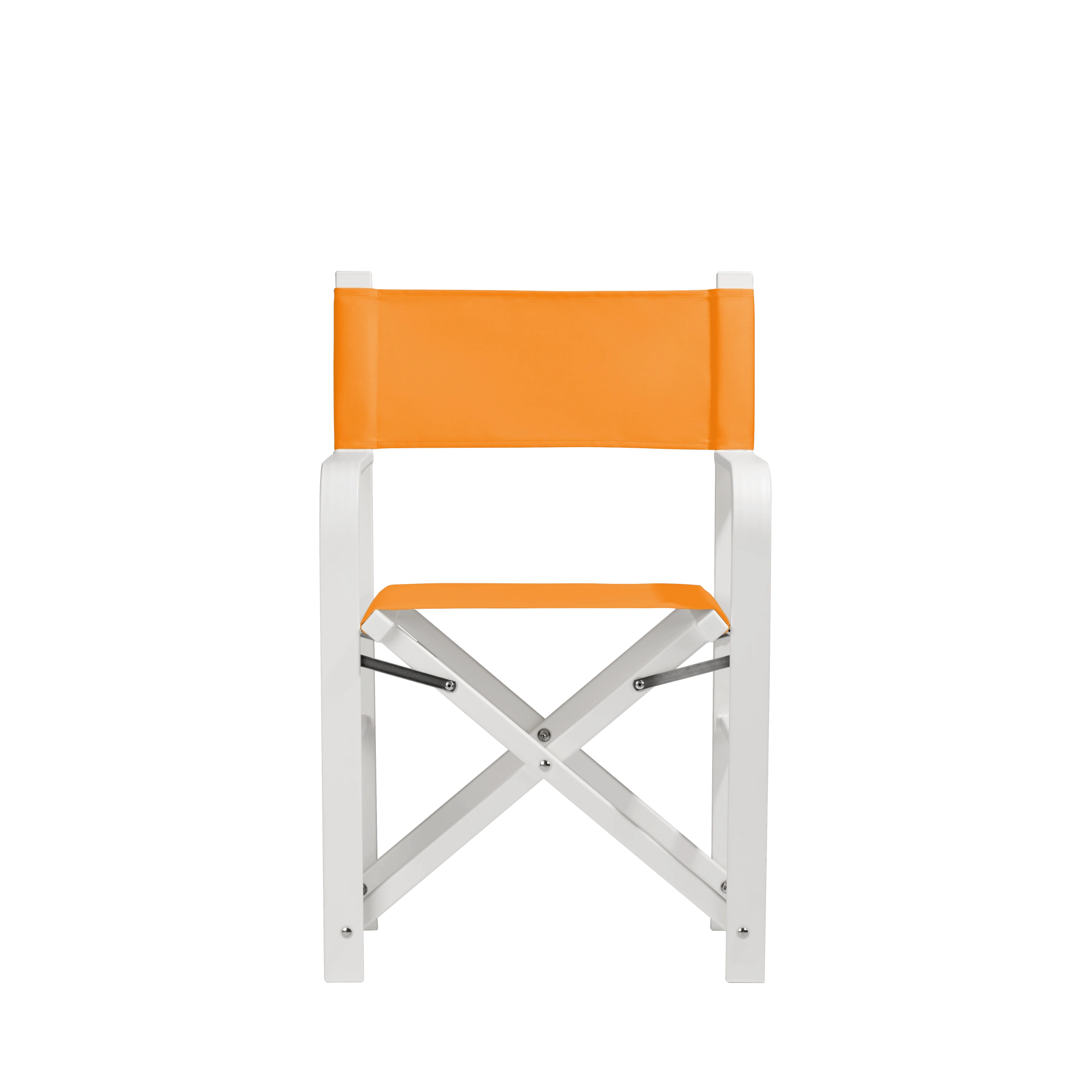 Regiestuhl Sofia aus weißem Aluminium mit Bezug in mandarine, Frontalansicht
#Alu | Set (Farbe)_mandarine