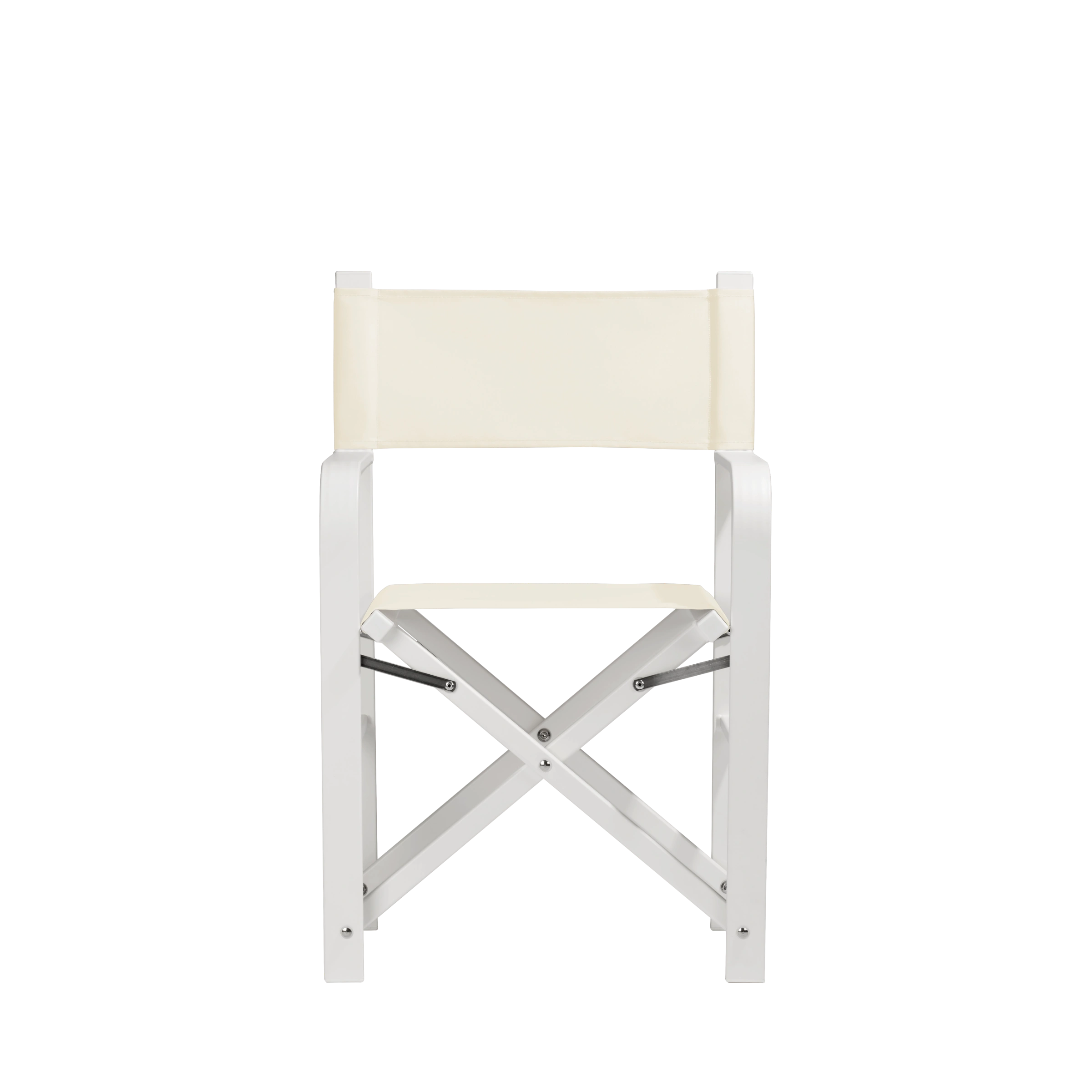 Regiestuhl Sofia aus weißem Aluminium mit naturfarbenem Bezug, Frontalansicht
#Alu | Set (Farbe)_natur