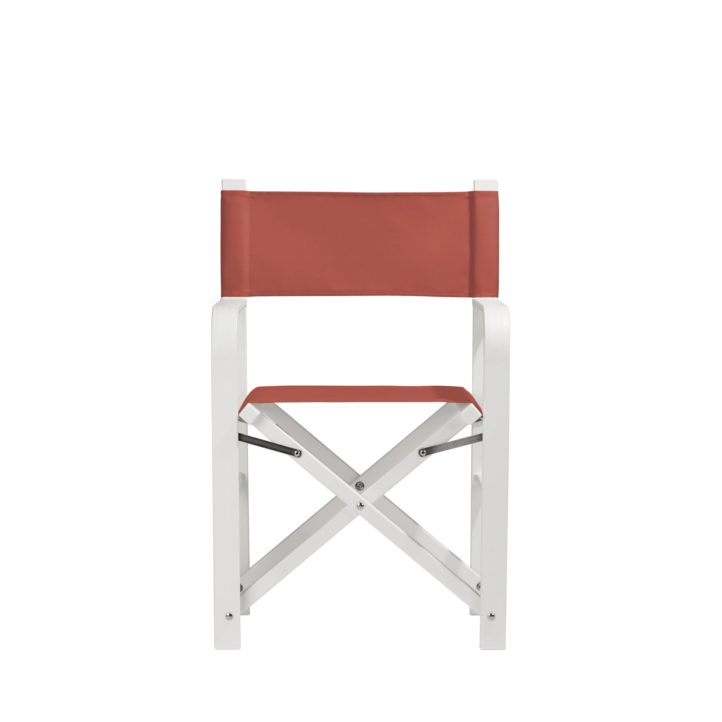 Regiestuhl Sofia aus weißem Aluminium mit Bezug in terracotta, Frontalansicht
#Alu | Set (Farbe)_terracotta