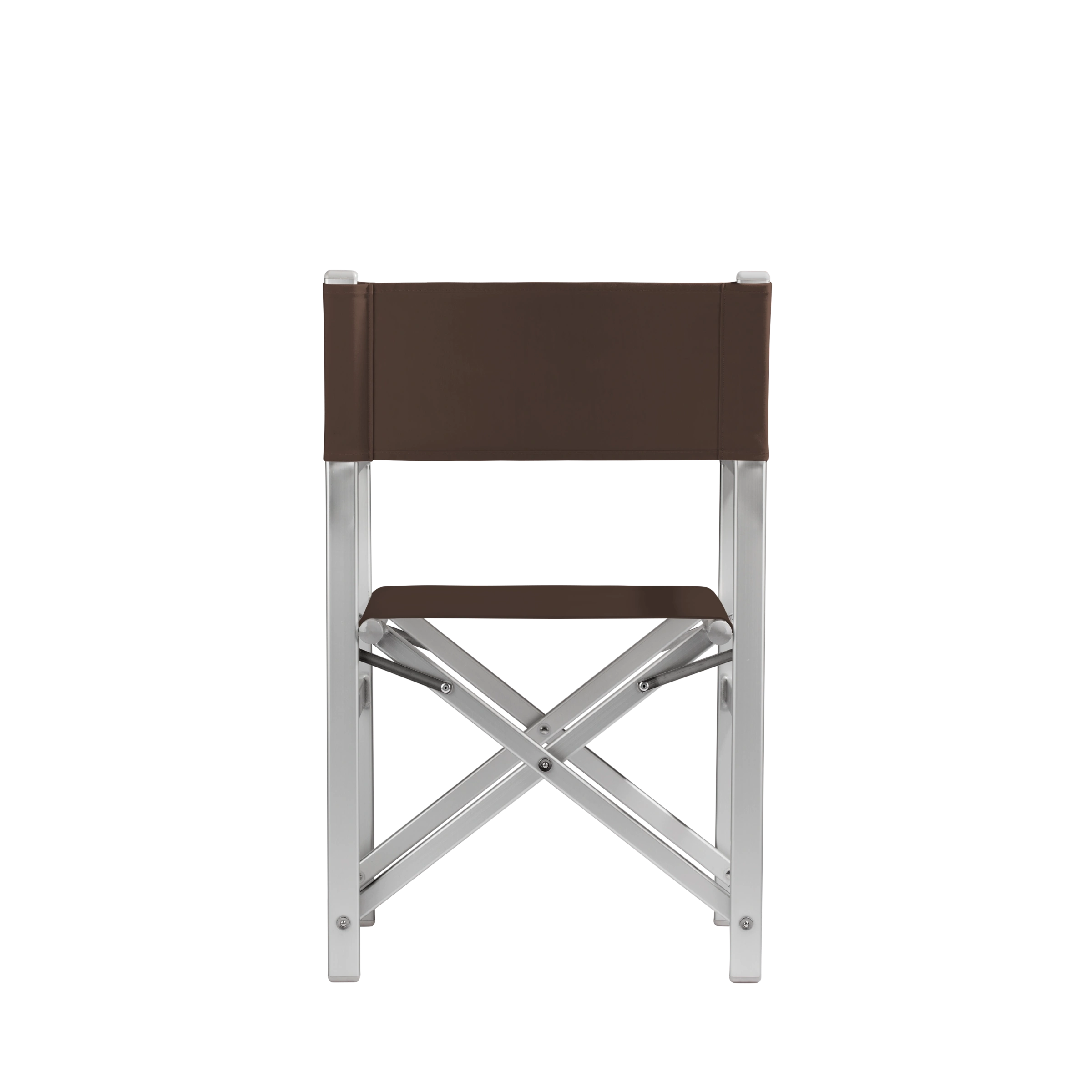 Regiestuhl Stanley aus silbernem Aluminium mit Bezug in caffé, Rückansicht
#Alu | Set (Farbe)_caffé