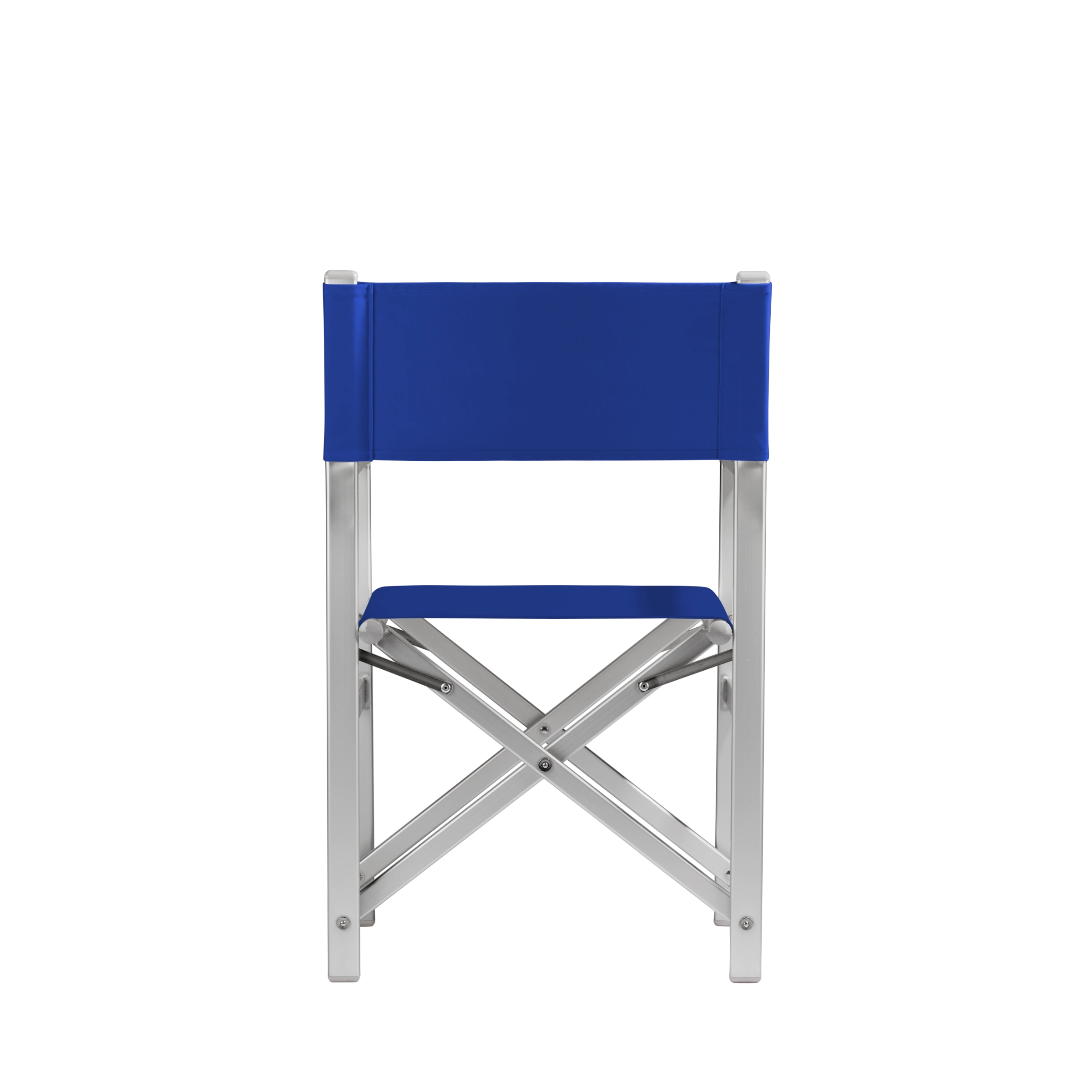 Regiestuhl Stanley aus silbernem Aluminium mit dunkelblauem Bezug, Rückansicht
#Alu | Set (Farbe)_dunkelblau
