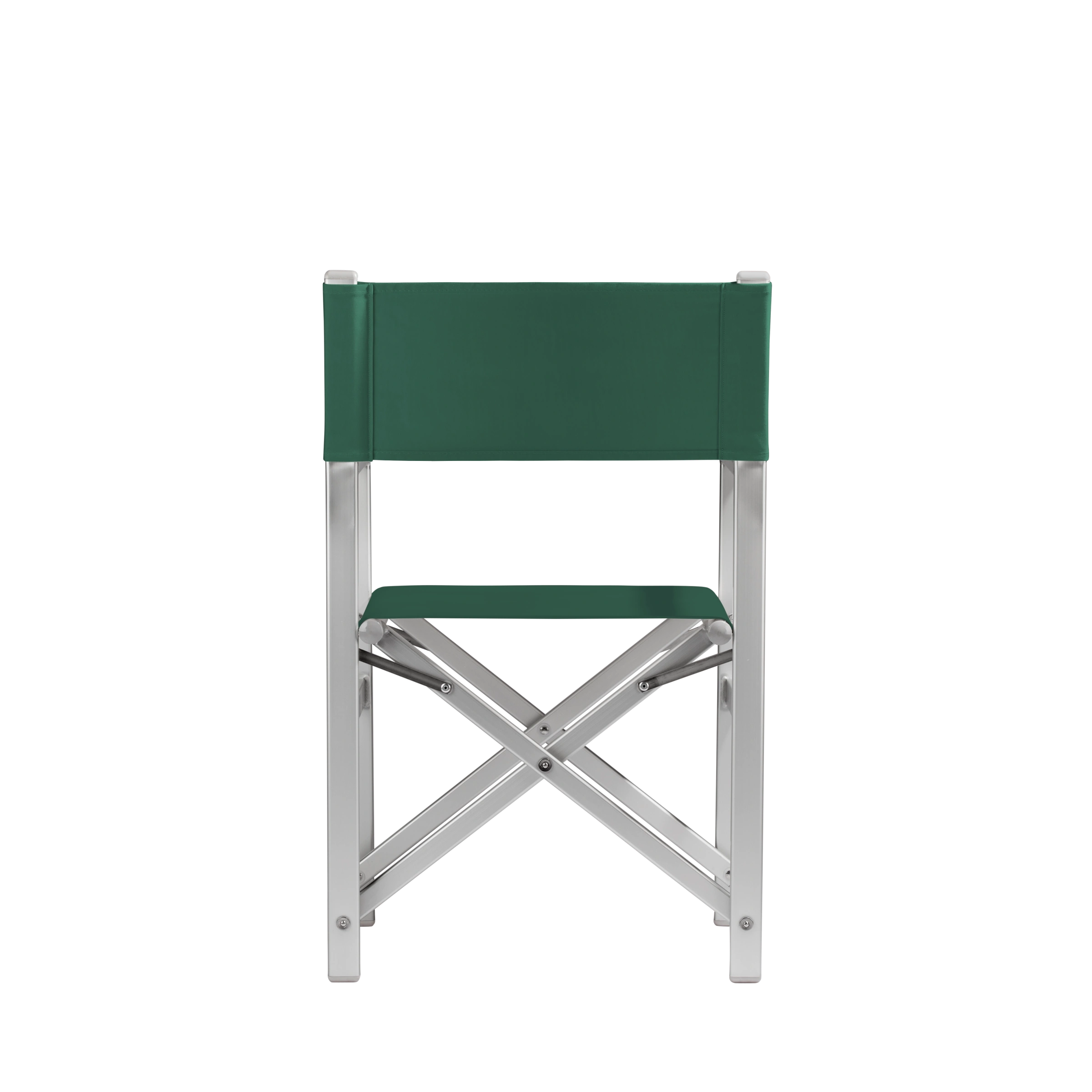 Regiestuhl Stanley aus silbernem Aluminium mit dunkelgrünem Bezug, Rückansicht
#Alu | Set (Farbe)_dunkelgrün
