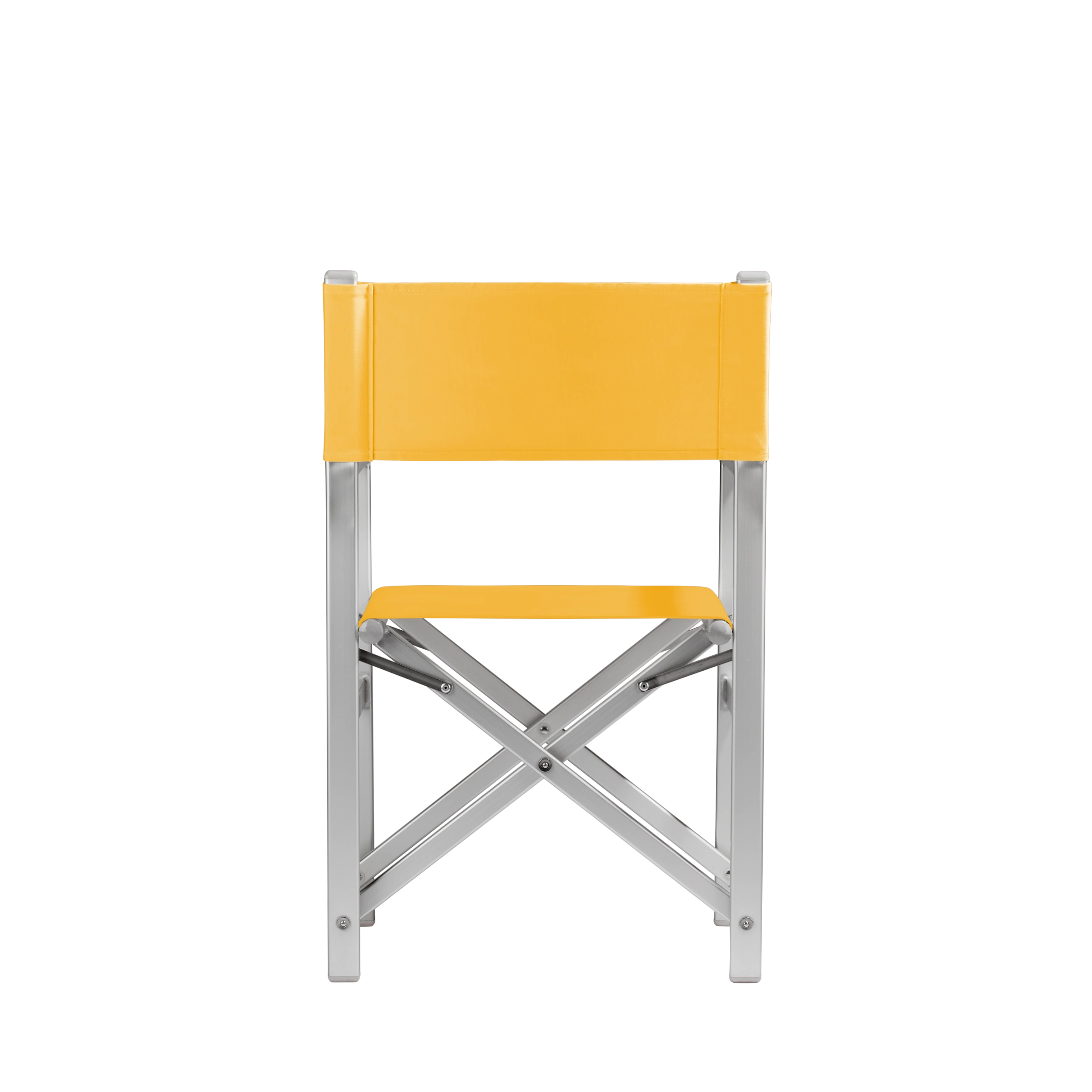 Regiestuhl Stanley aus silbernem Aluminium mit gelbem Bezug, Rückansicht
#Alu | Set (Farbe)_gelb