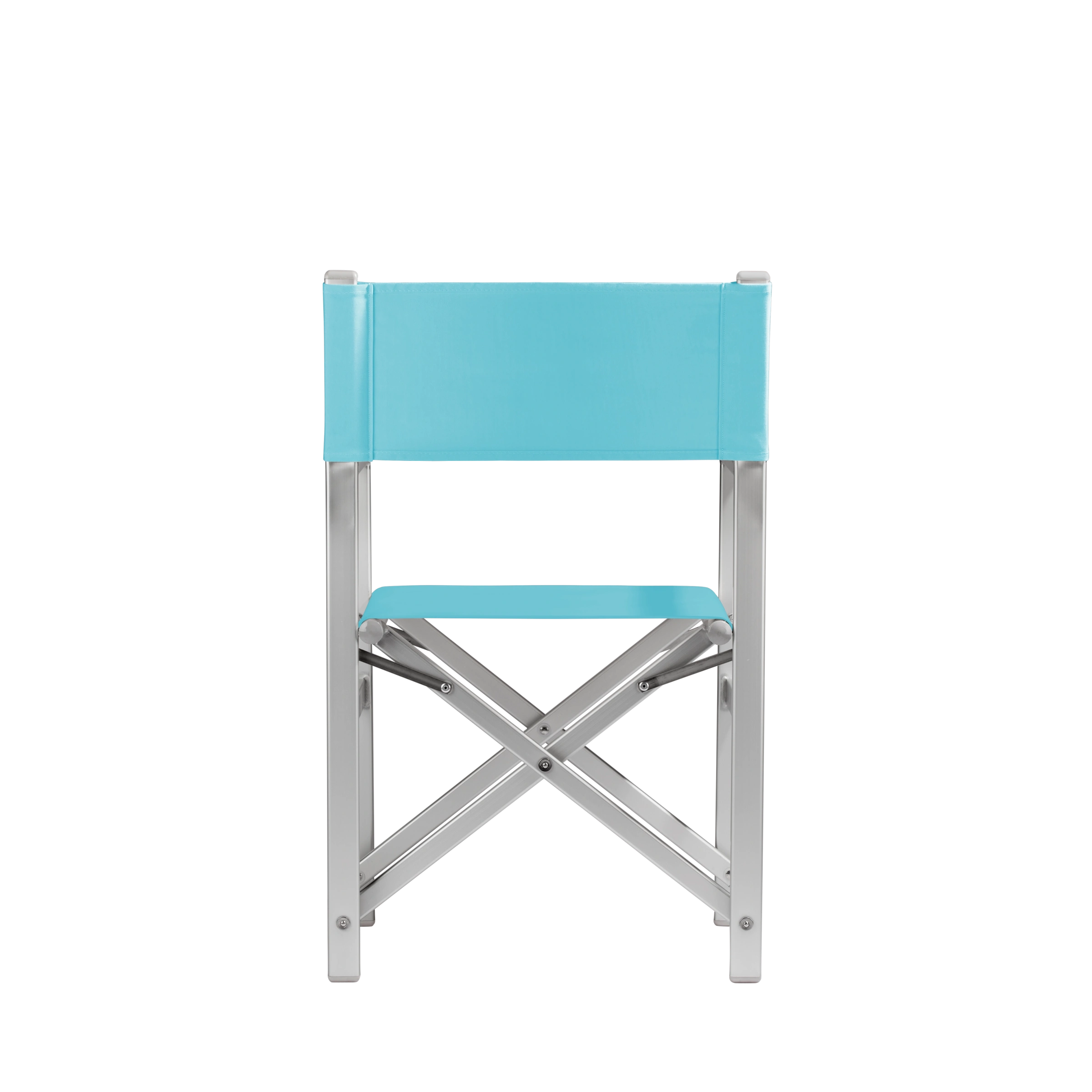 Regiestuhl Stanley aus silbernem Aluminium mit hellblauem Bezug, Rückansicht
#Alu | Set (Farbe)_hellblau