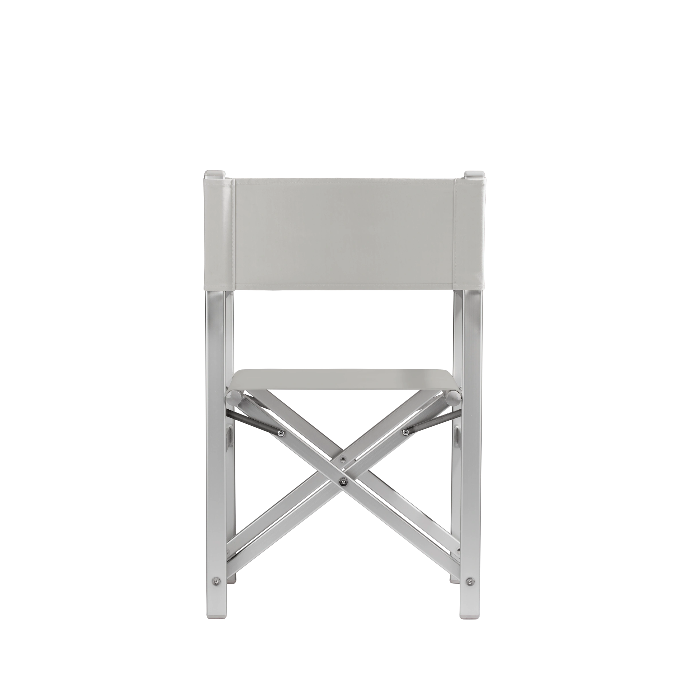 Regiestuhl Stanley aus silbernem Aluminium mit hellgrauem Bezug, Rückansicht
#Alu | Set (Farbe)_hellgrau
