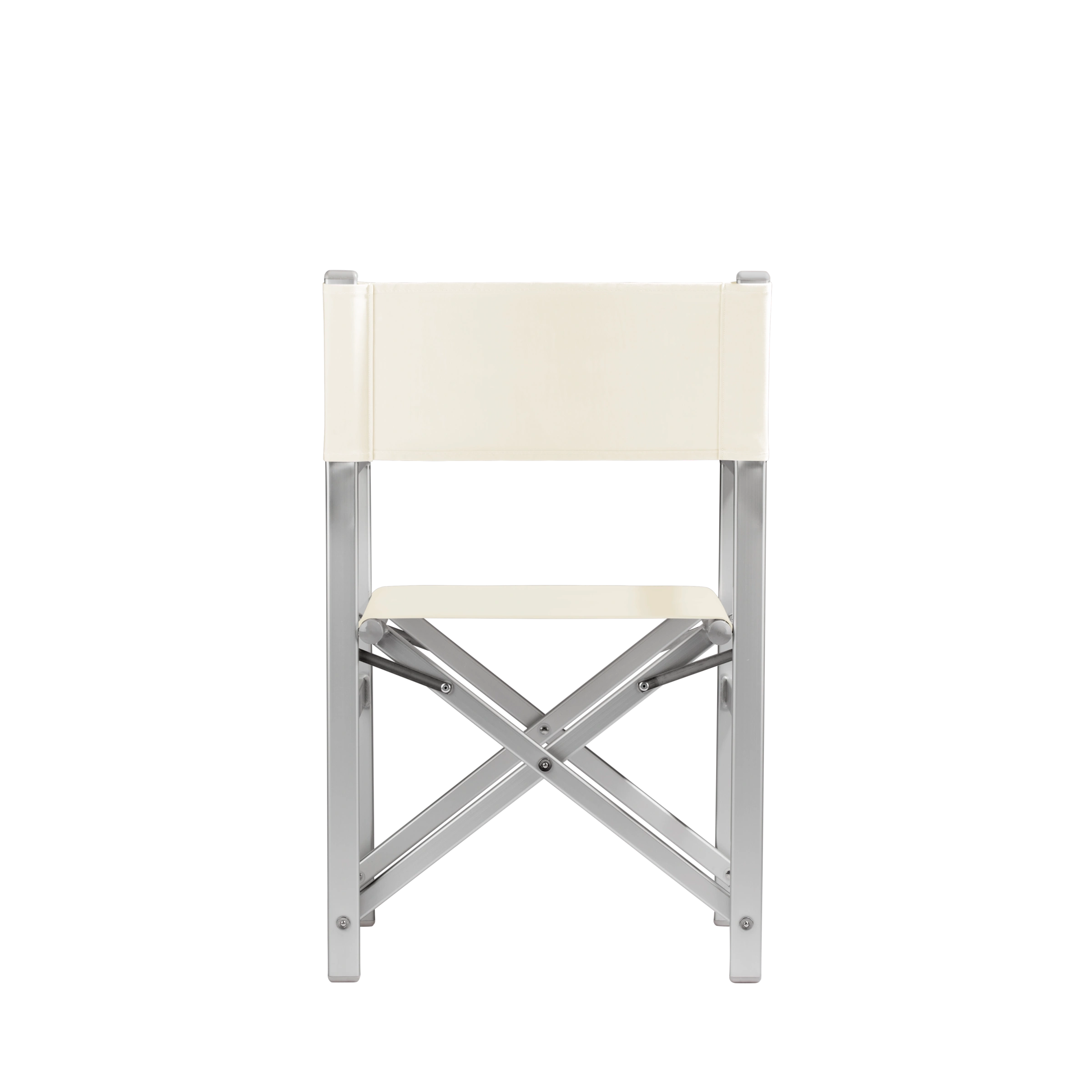 Regiestuhl Stanley aus silbernem Aluminium mit naturfarbenem Bezug, Rückansicht
#Alu | Set (Farbe)_natur