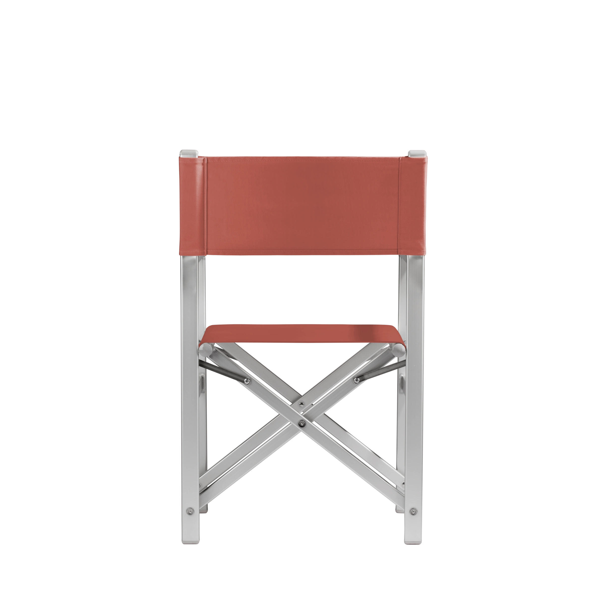 Regiestuhl Stanley aus silbernem Aluminium mit Bezug in terracotta, Rückansicht
#Alu | Set (Farbe)_terracotta