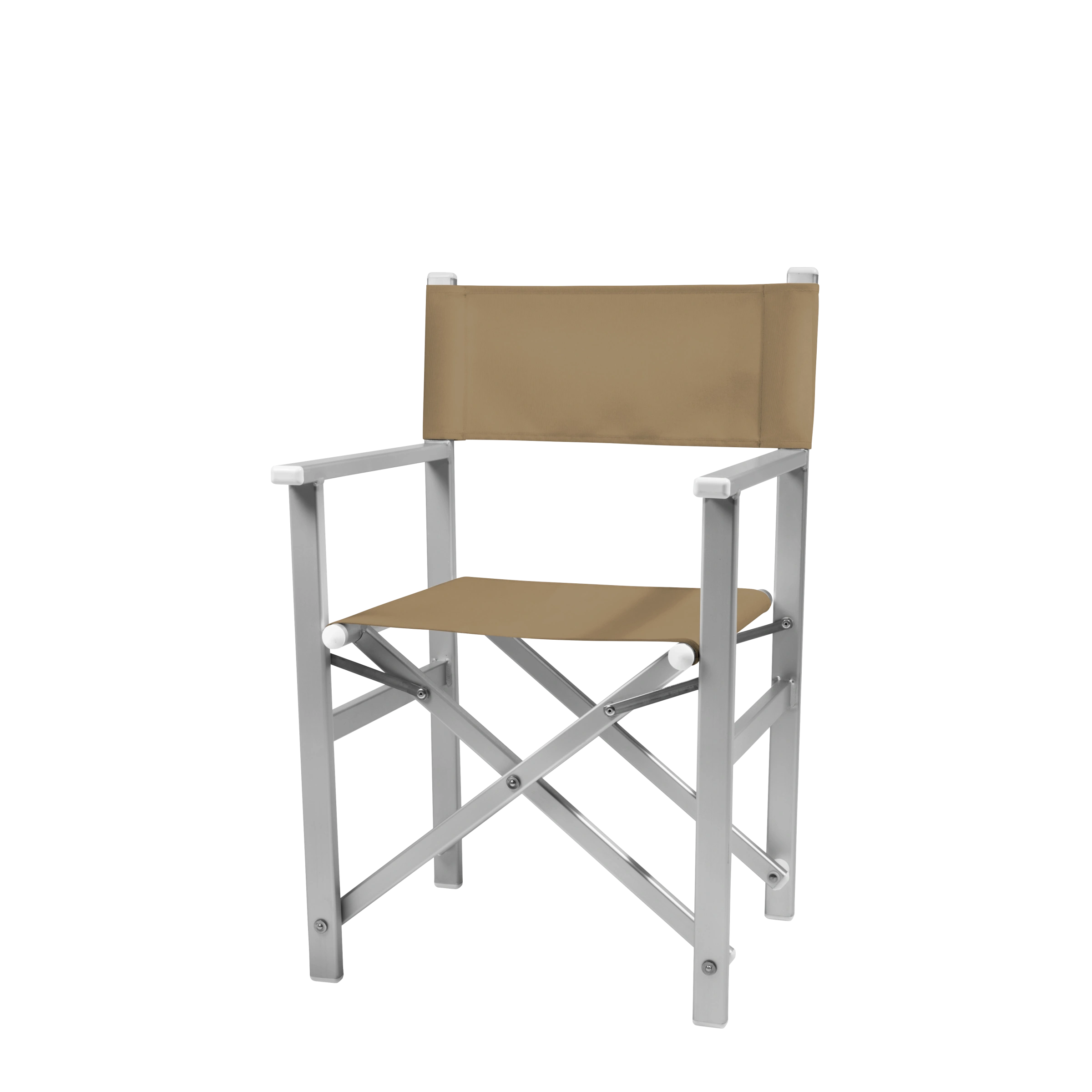 Regiestuhl Stanley aus silbernem Aluminium mit Bezug in grau-beige, Seitenansicht
#Alu | Set (Farbe)_grau-beige