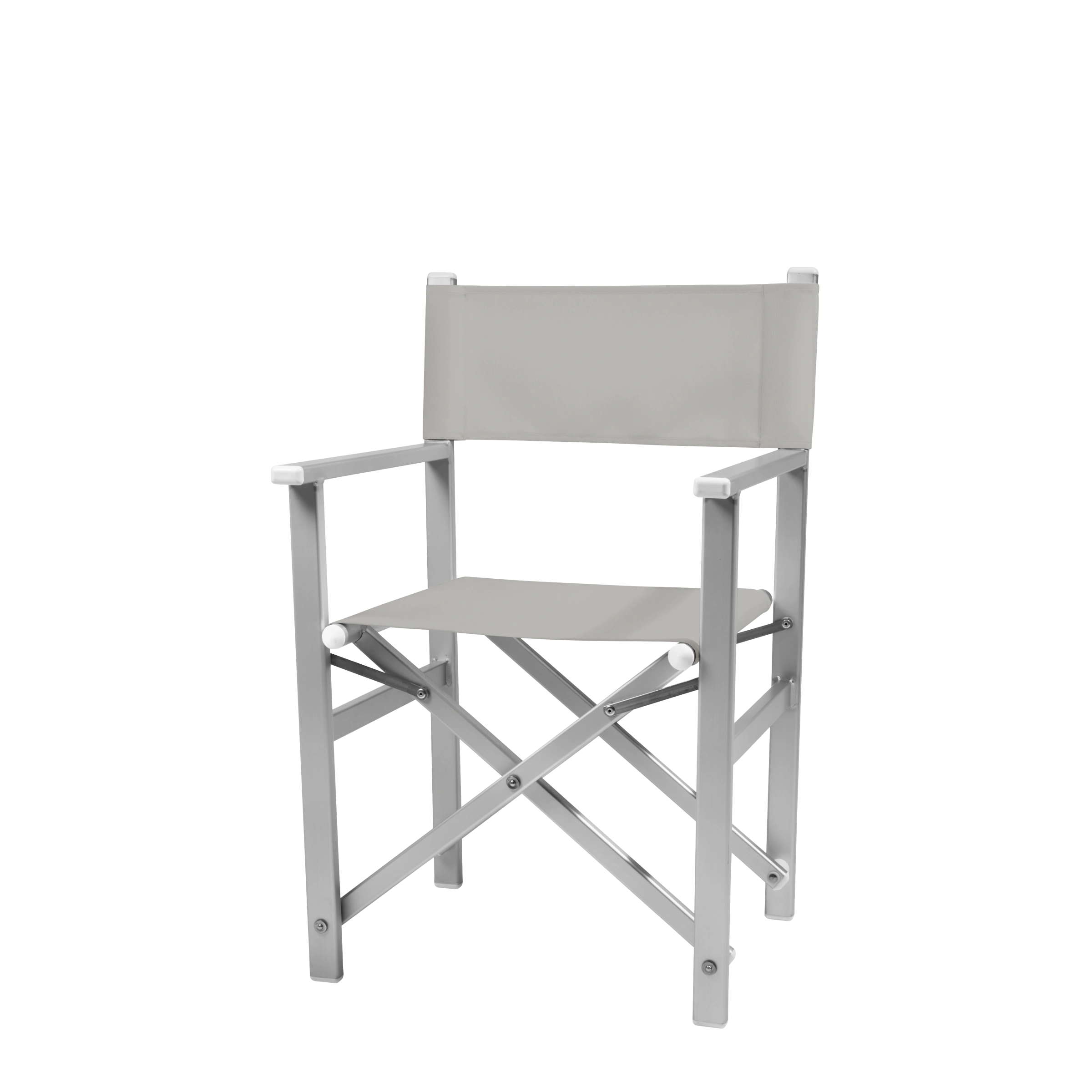 Regiestuhl Stanley aus silbernem Aluminium mit hellgrauem Bezug, Seitenansicht
#Alu | Set (Farbe)_hellgrau