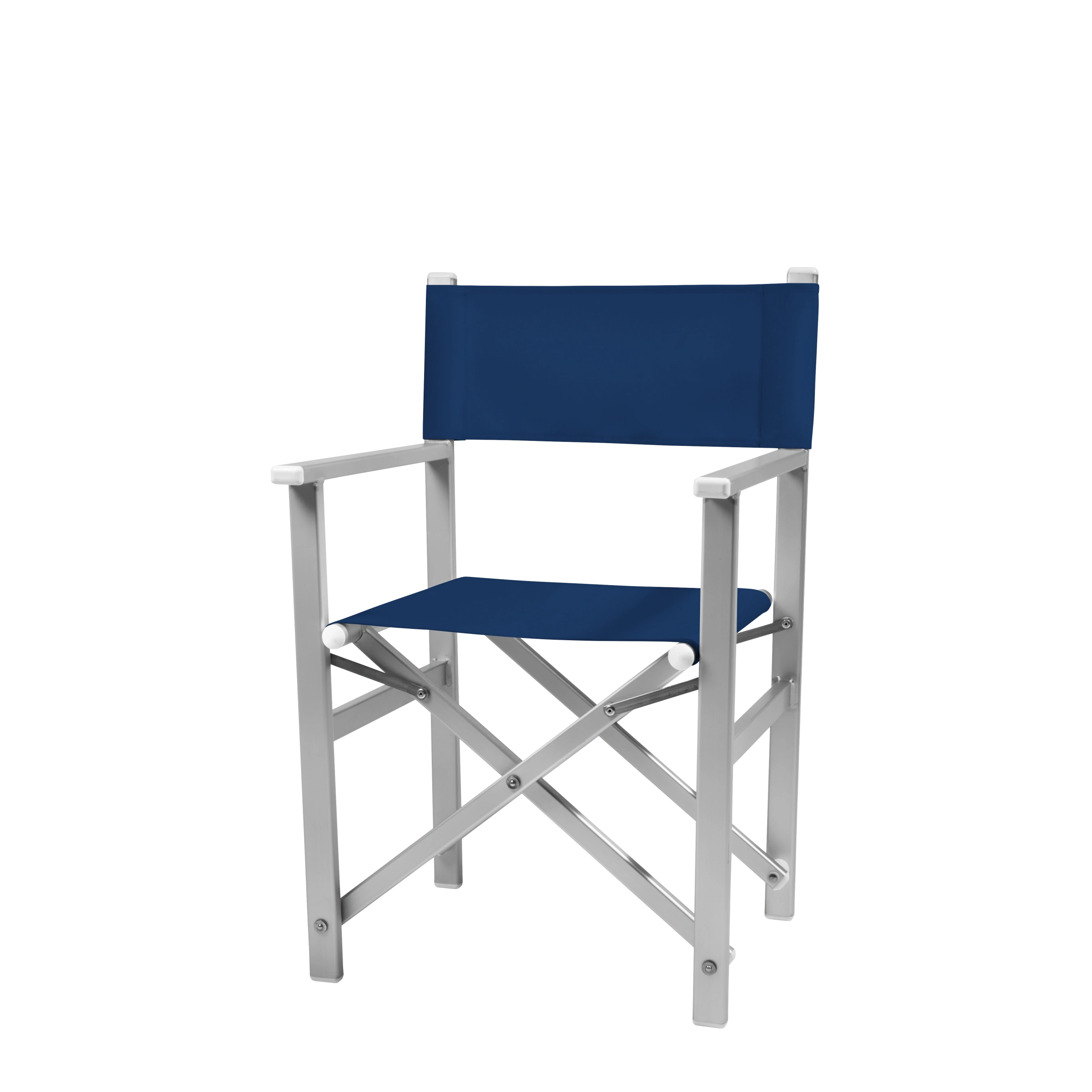 Regiestuhl Stanley aus silbernem Aluminium mit Bezug in marine, Seitenansicht
#Alu | Set (Farbe)_marine