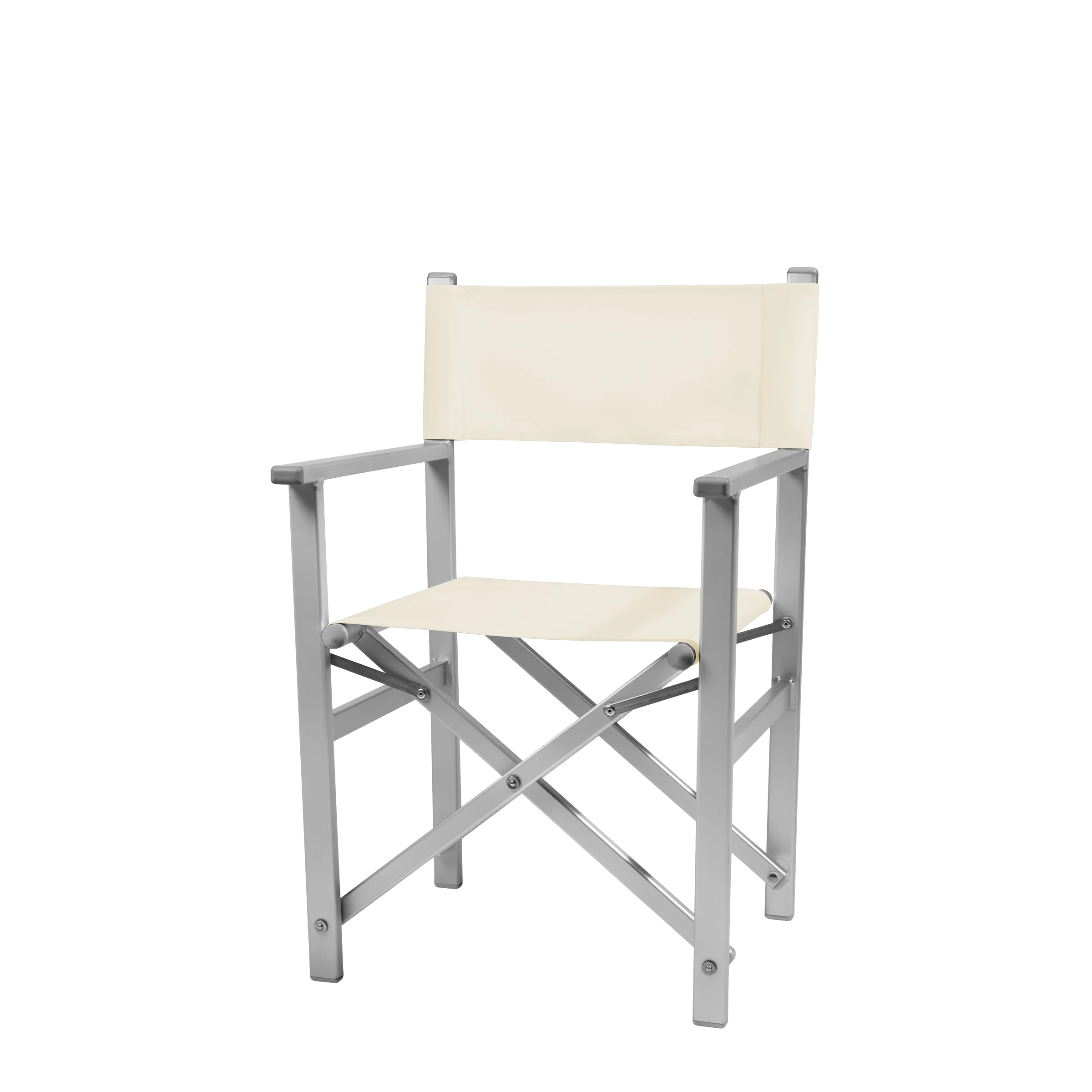 Regiestuhl Stanley aus silbernem Aluminium mit Bezug in natur, Seitenansicht
#Alu | Set (Farbe)_natur