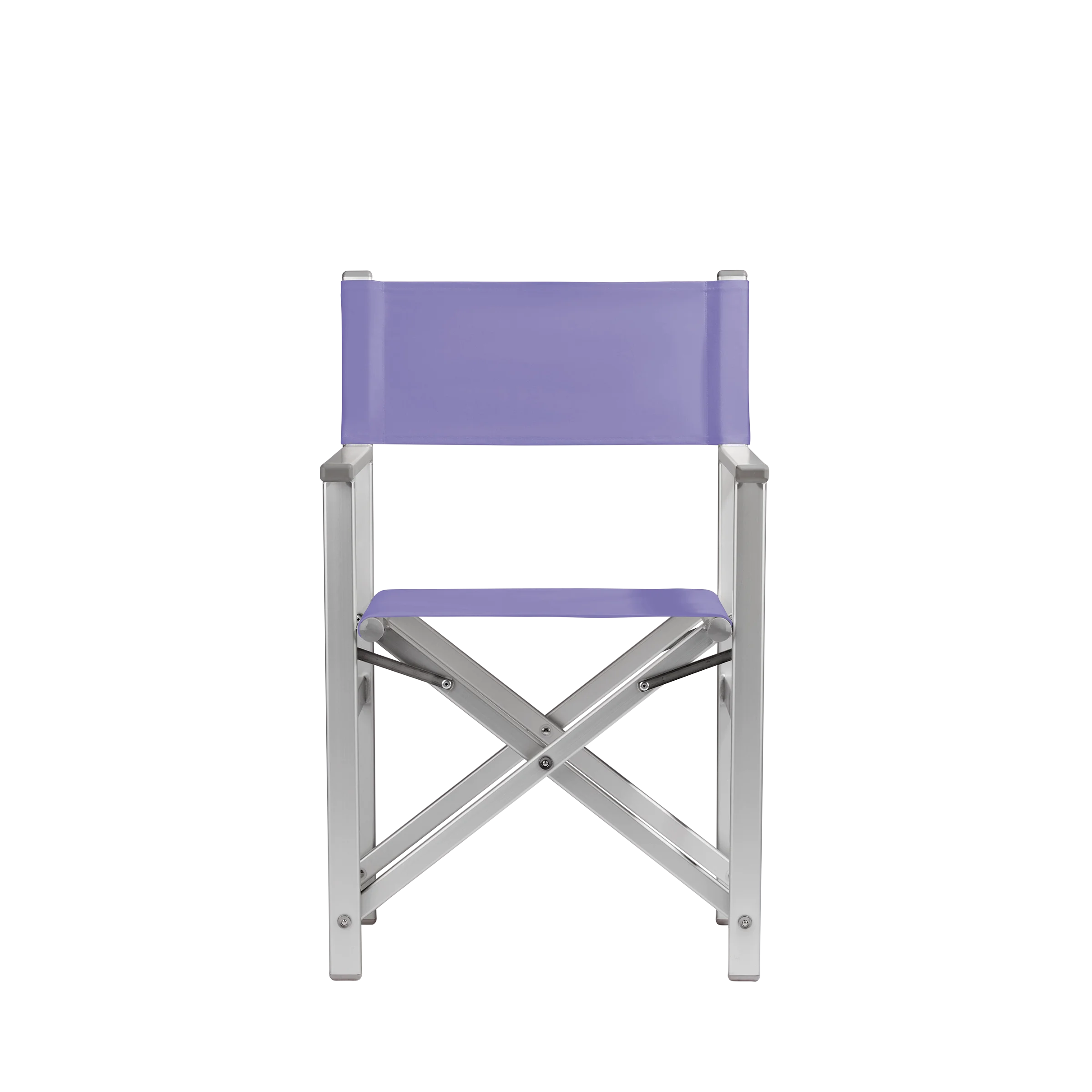Regiestuhl Stanley aus silbernem Aluminium mit Bezug in flieder, Frontalansicht
#Alu | Set (Farbe)_flieder