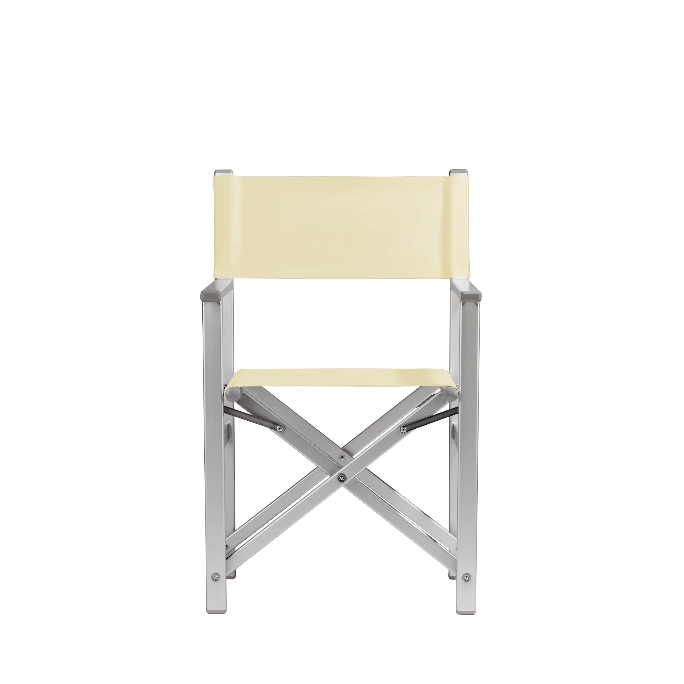 Regiestuhl Stanley aus silbernem Aluminium mit Bezug in vanille, Frontalansicht
#Alu | Set (Farbe)_vanille