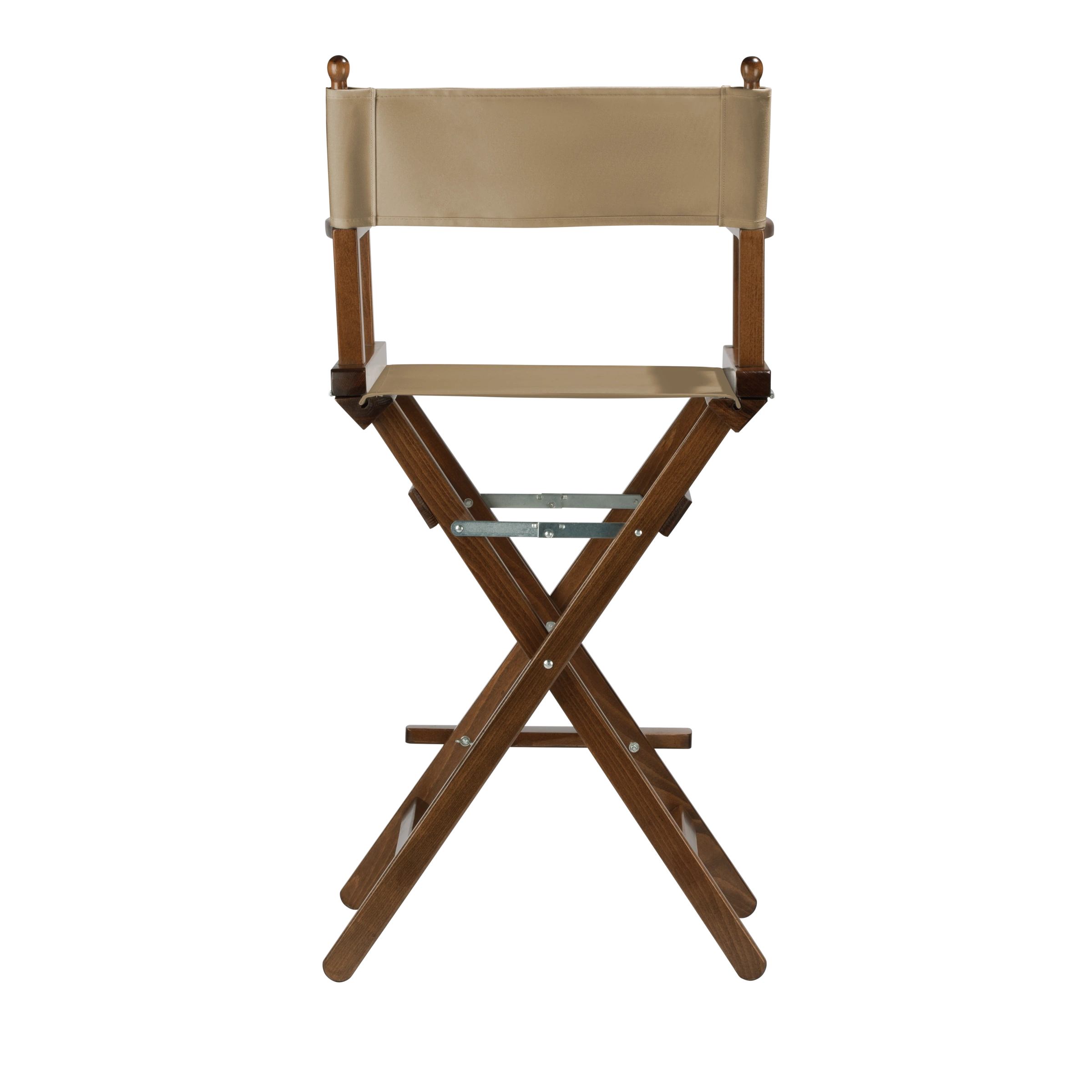 Regiestuhl Steven aus braunem Buchenholz mit Bezug in grau-beige, Rückansicht
#Classic | Set (Farbe)_grau-beige