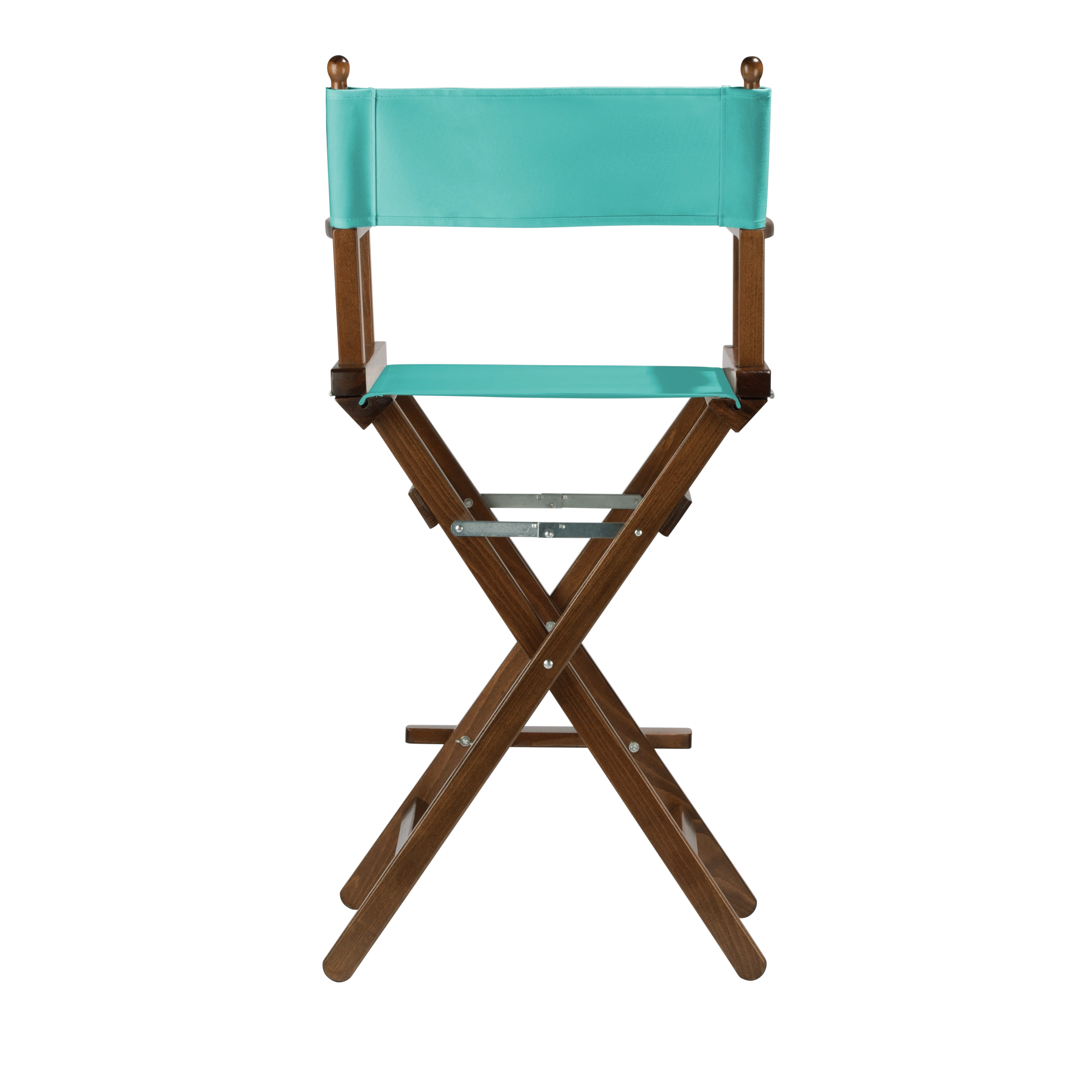 Regiestuhl Steven aus braunem Buchenholz mit türkisem Bezug, Rückansicht
#Classic | Set (Farbe)_türkis