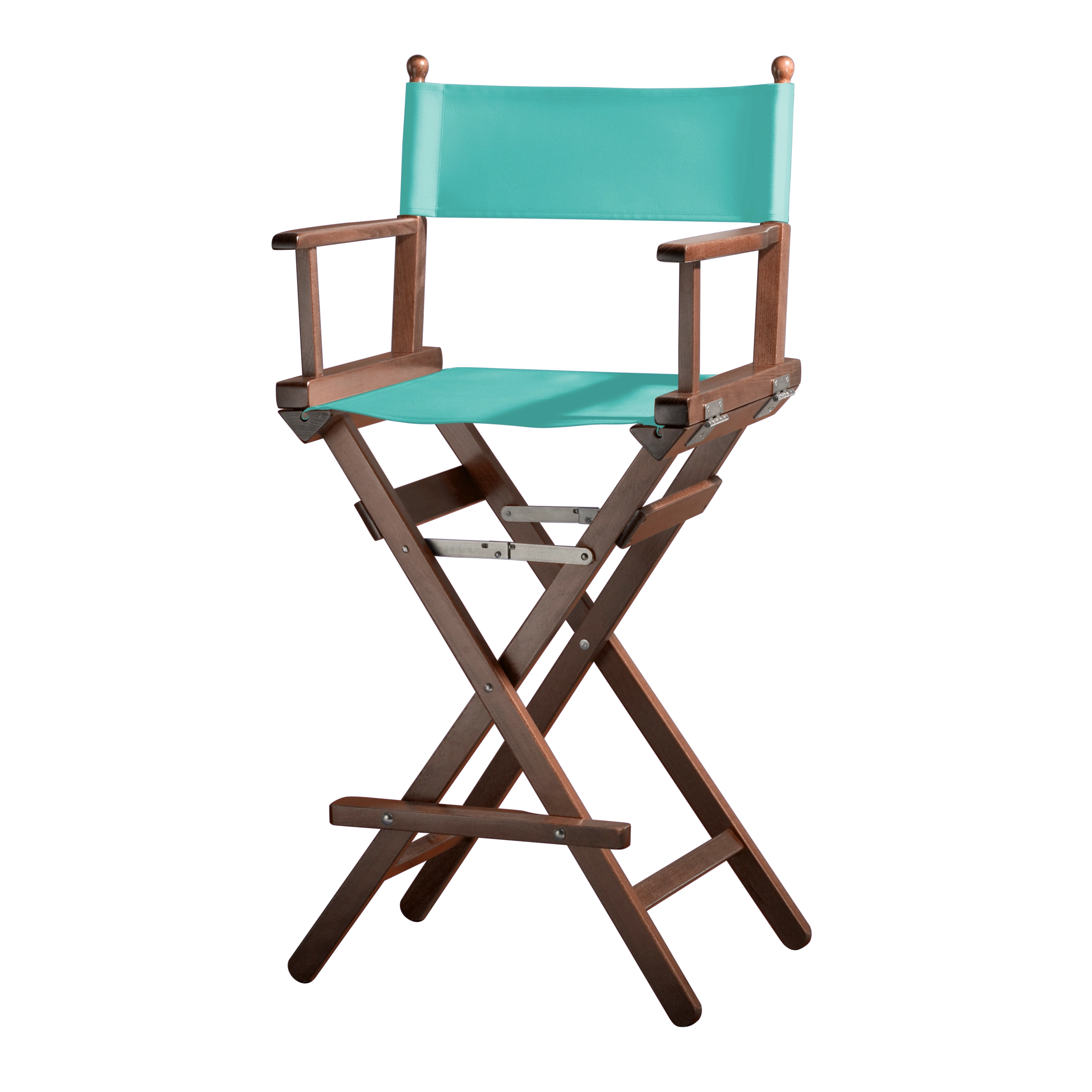 Regiestuhl Steven aus braunem Buchenholz mit türkisem Bezug, Seitenansicht
#Classic | Set (Farbe)_türkis