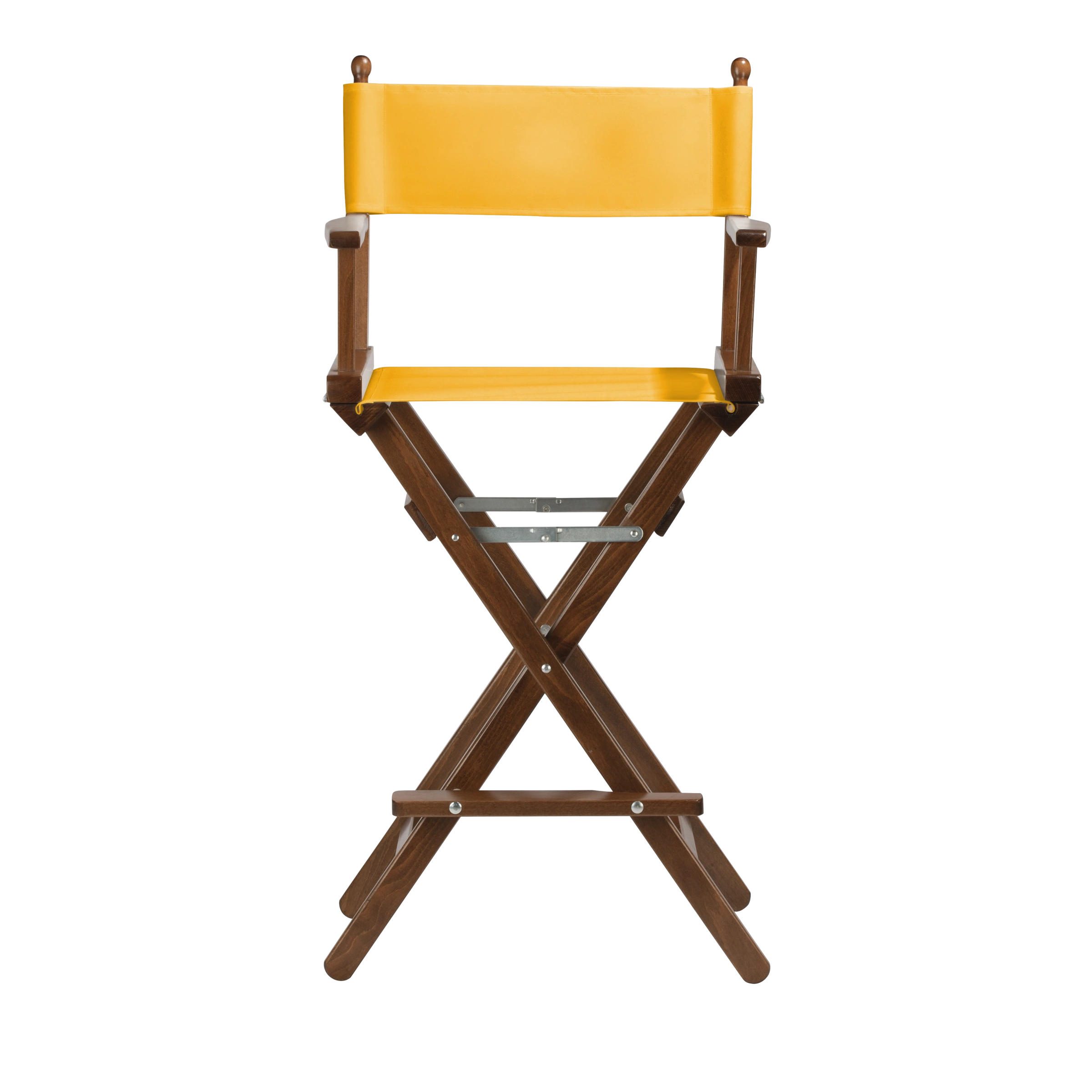 Regiestuhl Steven aus braunem Buchenholz mit gelbem Bezug, Frontalansicht
#Classic | Set (Farbe)_gelb