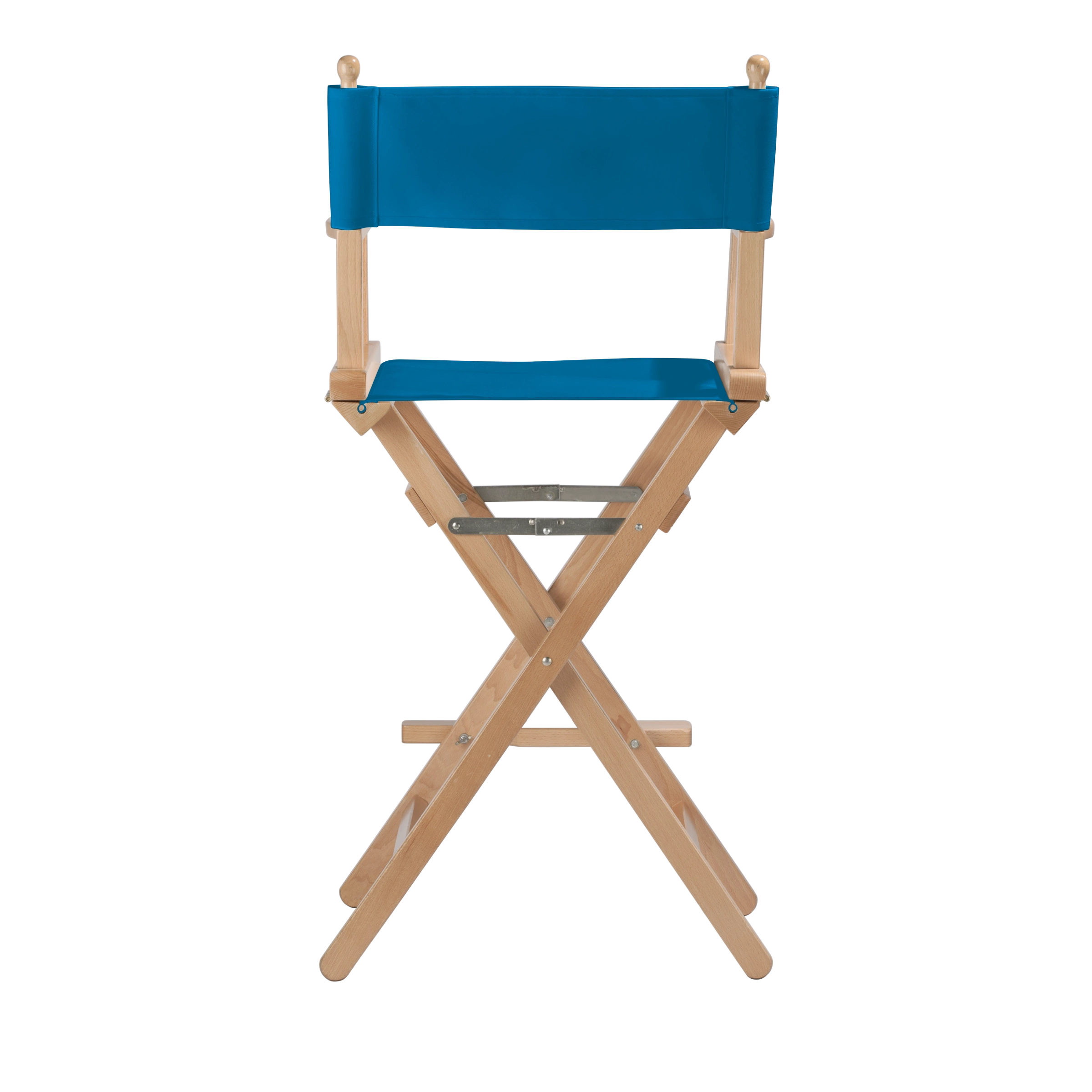 Regiestuhl Steven aus naturfarbenem Buchenholz mit blauem Bezug, Rückansicht
#Classic | Set (Farbe)_blau