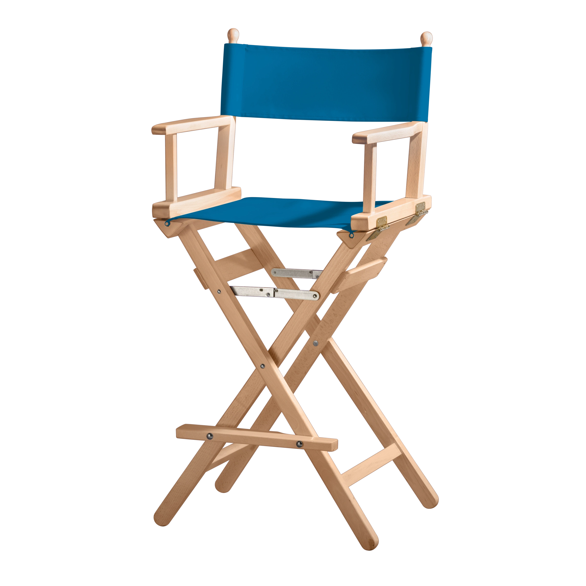 Regiestuhl Steven aus naturfarbenem Buchenholz mit blauem Bezug, Seitenansicht
#Classic | Set (Farbe)_blau