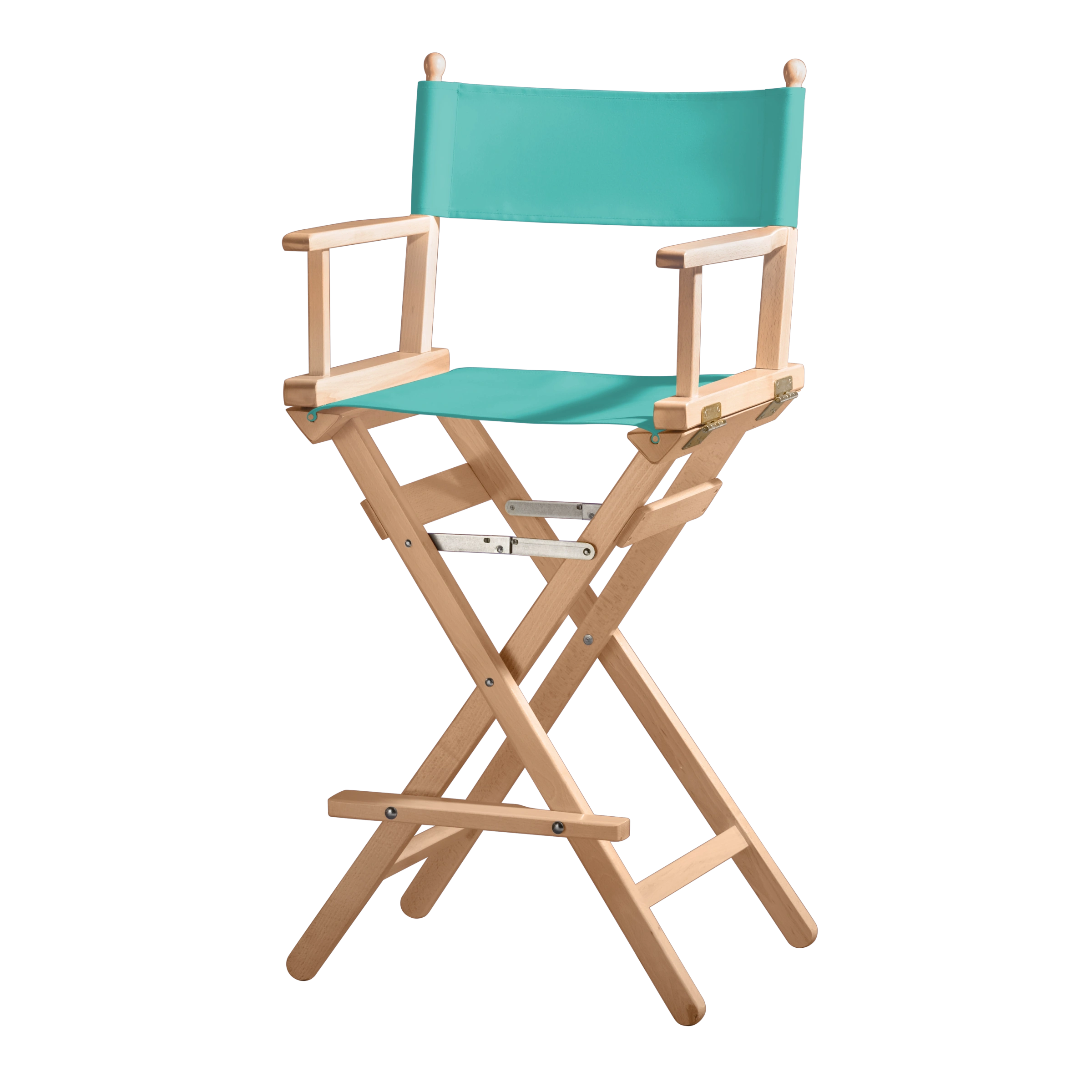 Regiestuhl Steven aus naturfarbenem Buchenholz mit türkisem Bezug, Seitenansicht
#Classic | Set (Farbe)_türkis