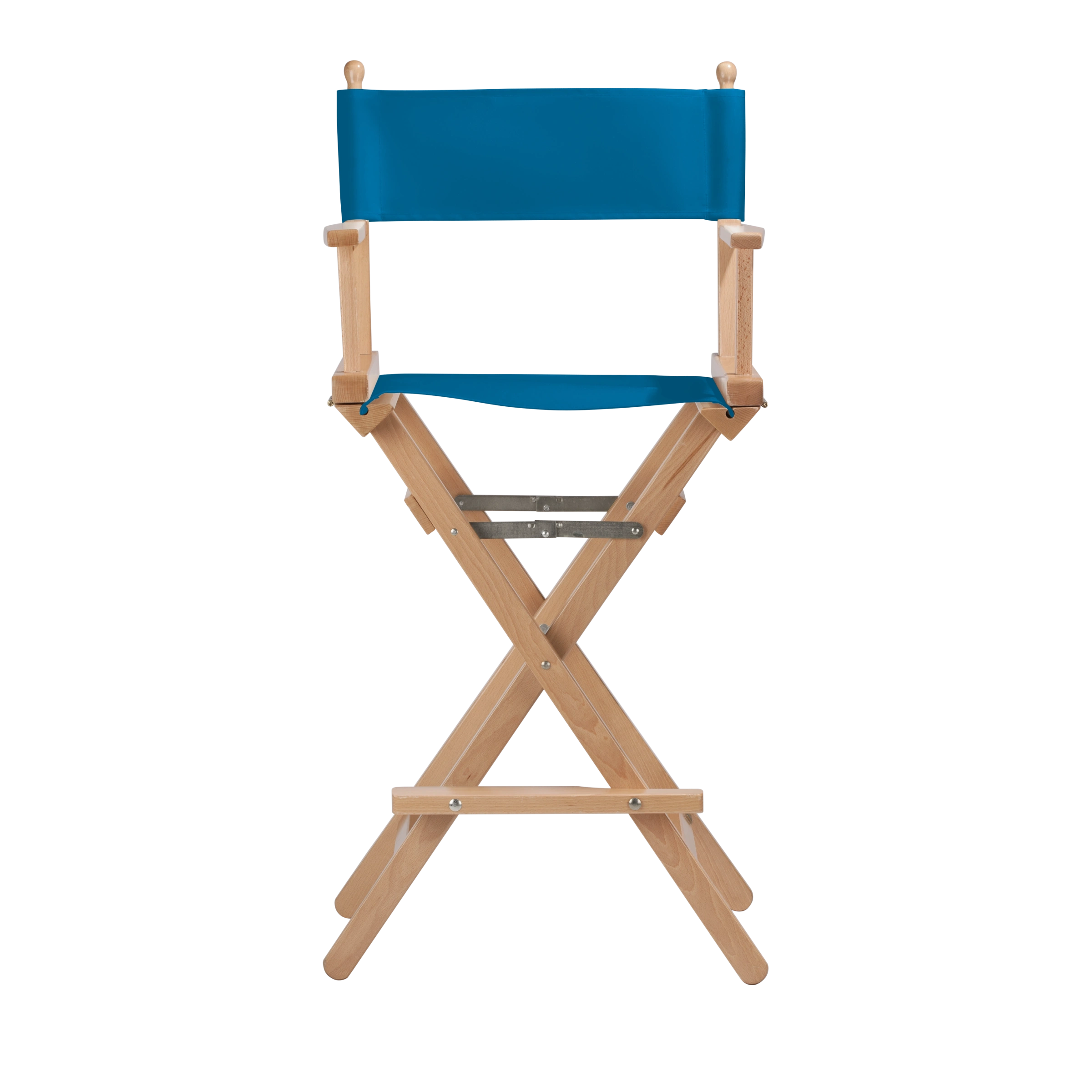 Regiestuhl Steven aus naturfarbenem Buchenholz mit blauem Bezug, Frontalansicht
#Classic | Set (Farbe)_blau