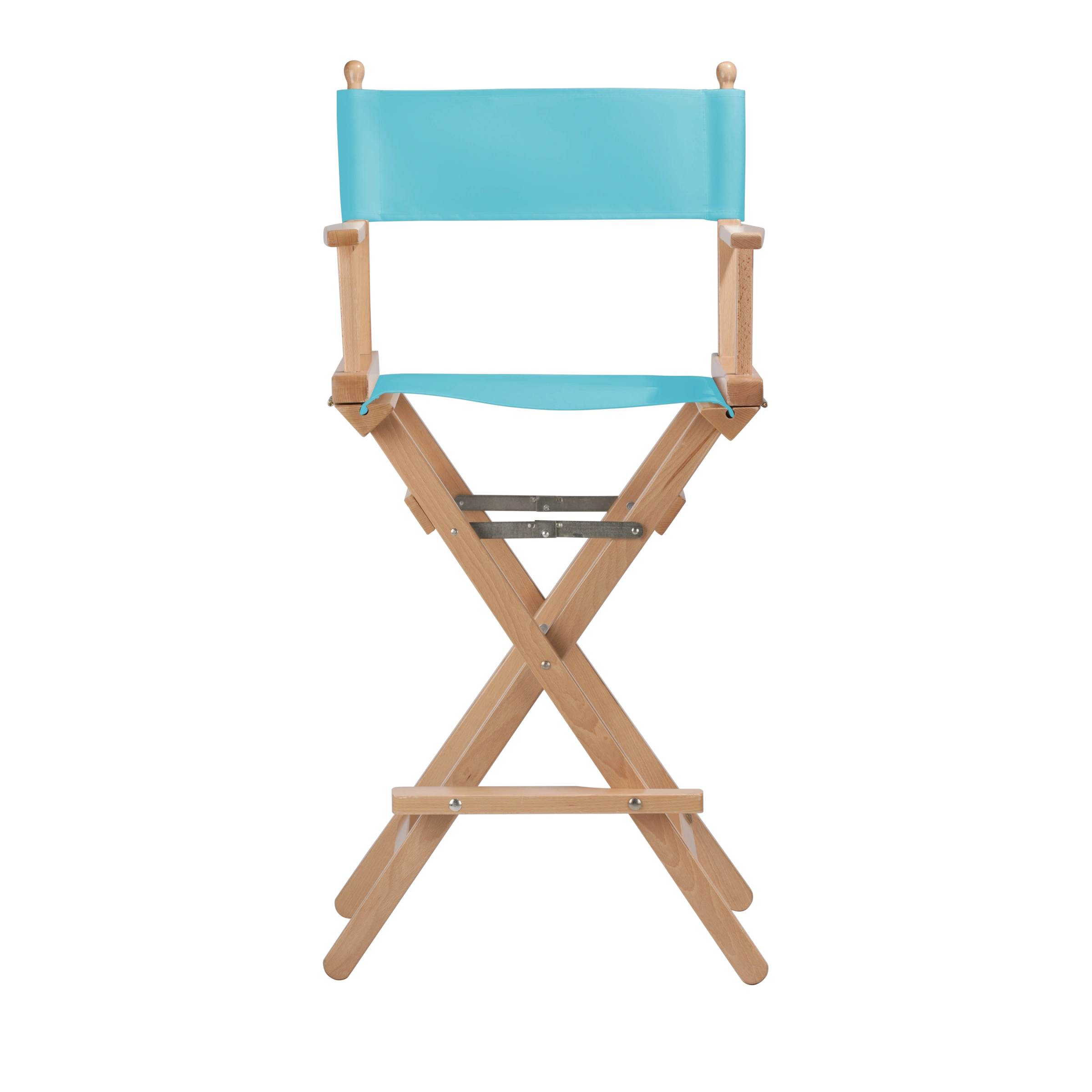 Regiestuhl Steven aus naturfarbenem Buchenholz mit hellblauem Bezug, Frontalansicht
#Classic | Set (Farbe)_hellblau