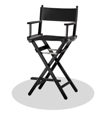 Regiestuhl Steven aus schwarz lackiertem Holz mit schwarzem Bezug, Seitenansicht mit grauem Schatten