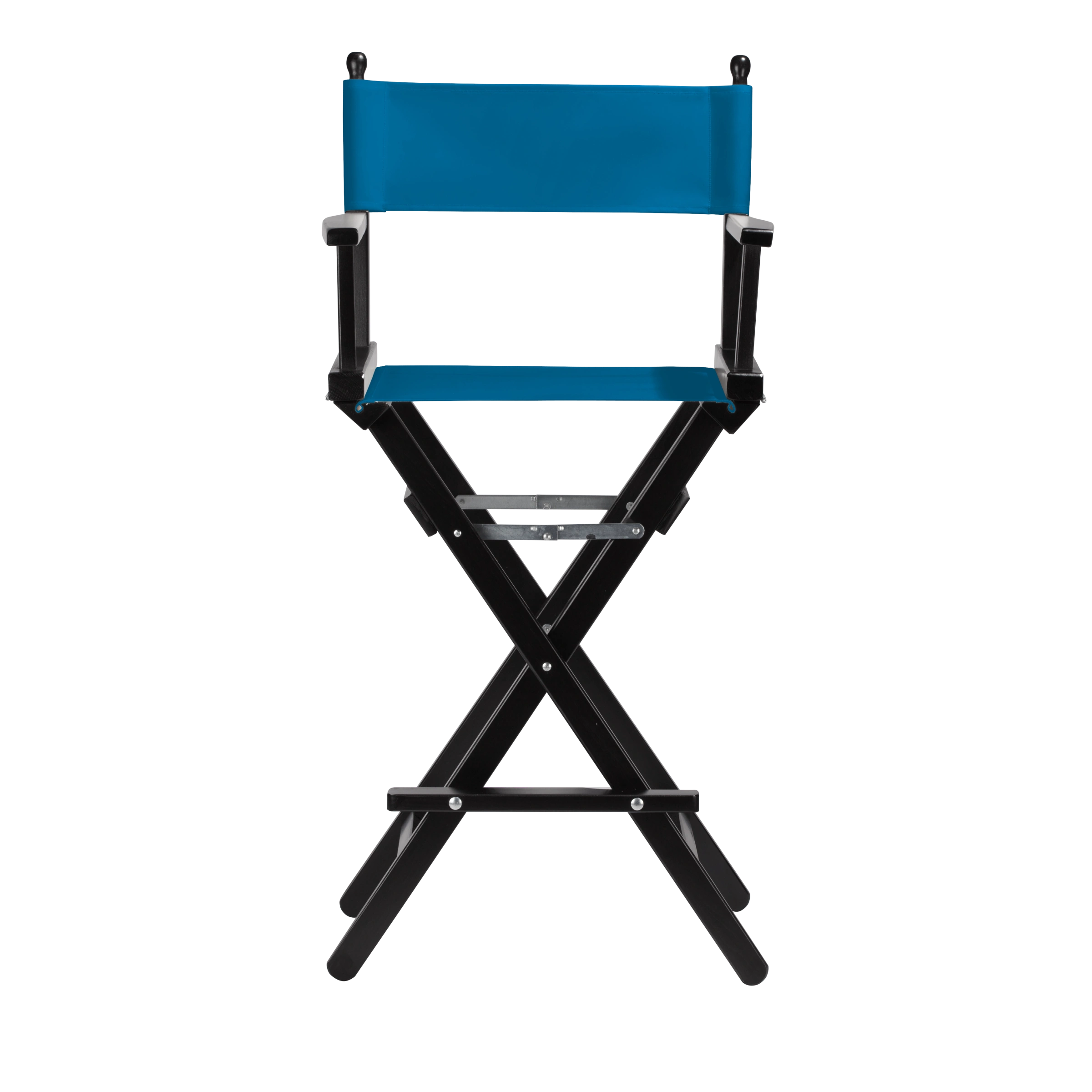 Regiestuhl Steven aus schwarzem Buchenholz mit blauem Bezug, Frontalansicht
#Classic | Set (Farbe)_blau