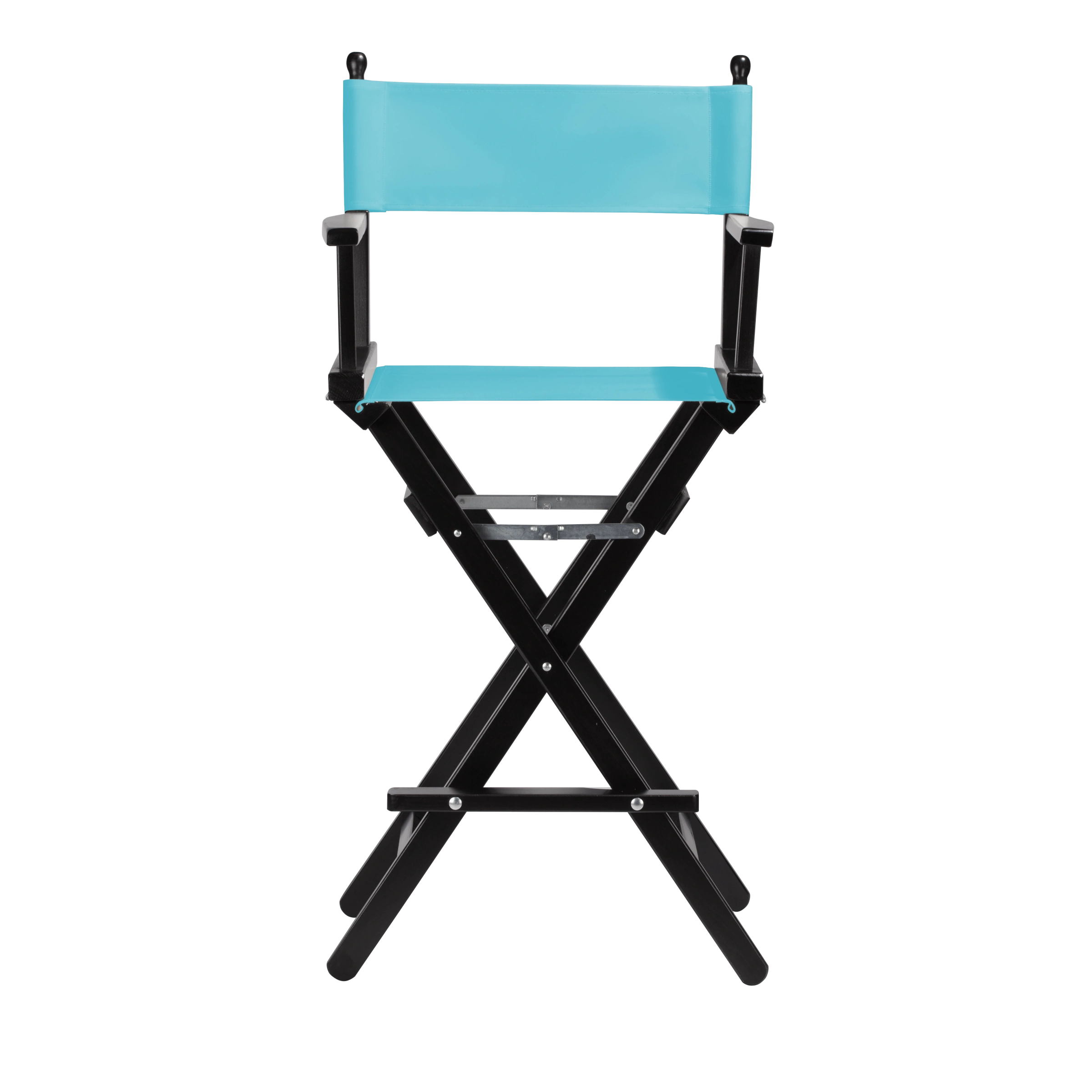 Regiestuhl Steven aus schwarzem Buchenholz mit hellblauem Bezug, Frontalansicht
#Classic | Set (Farbe)_hellblau