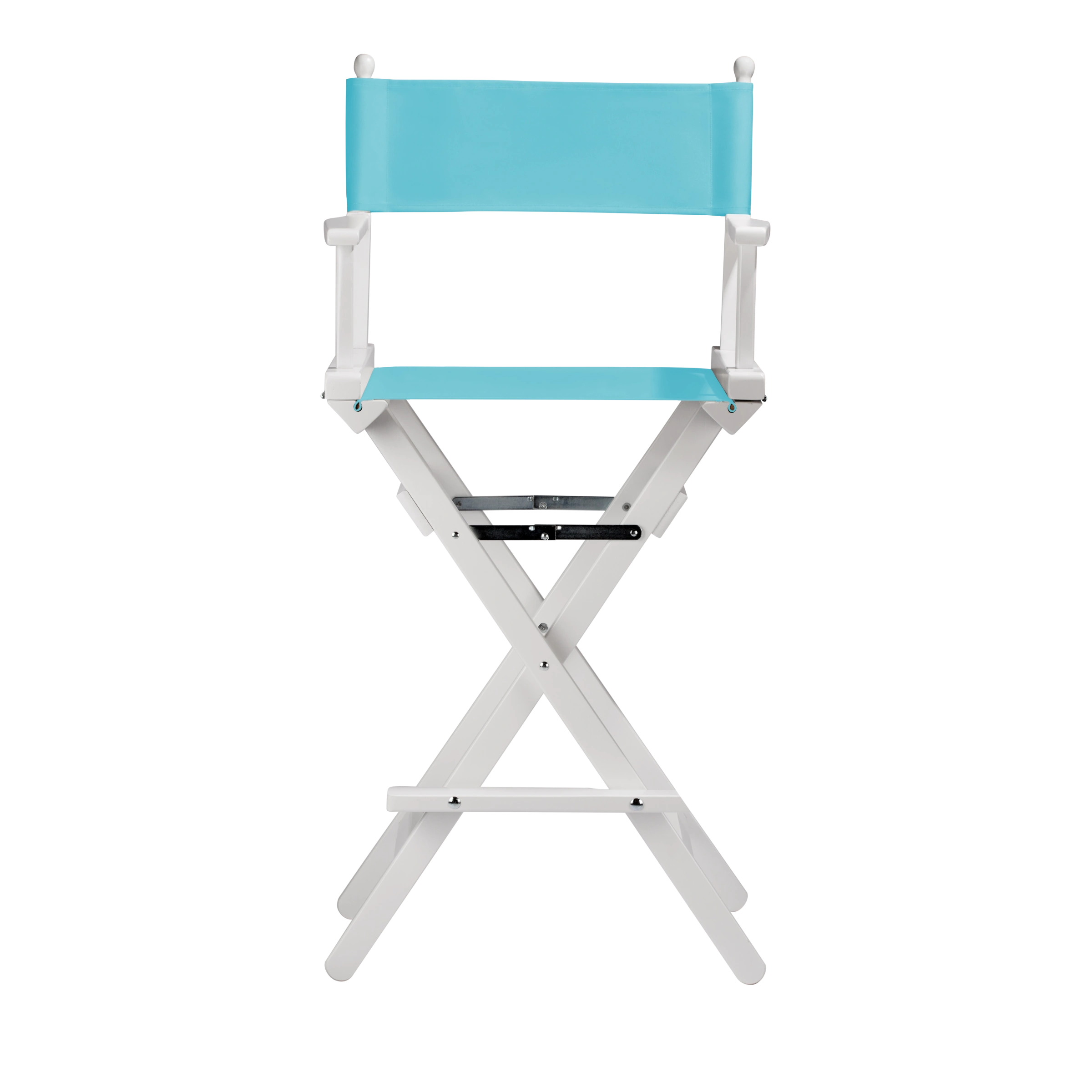 Regiestuhl Steven aus weißem Buchenholz mit hellblauem Bezug, Frontalansicht
#Classic | Set (Farbe)_hellblau