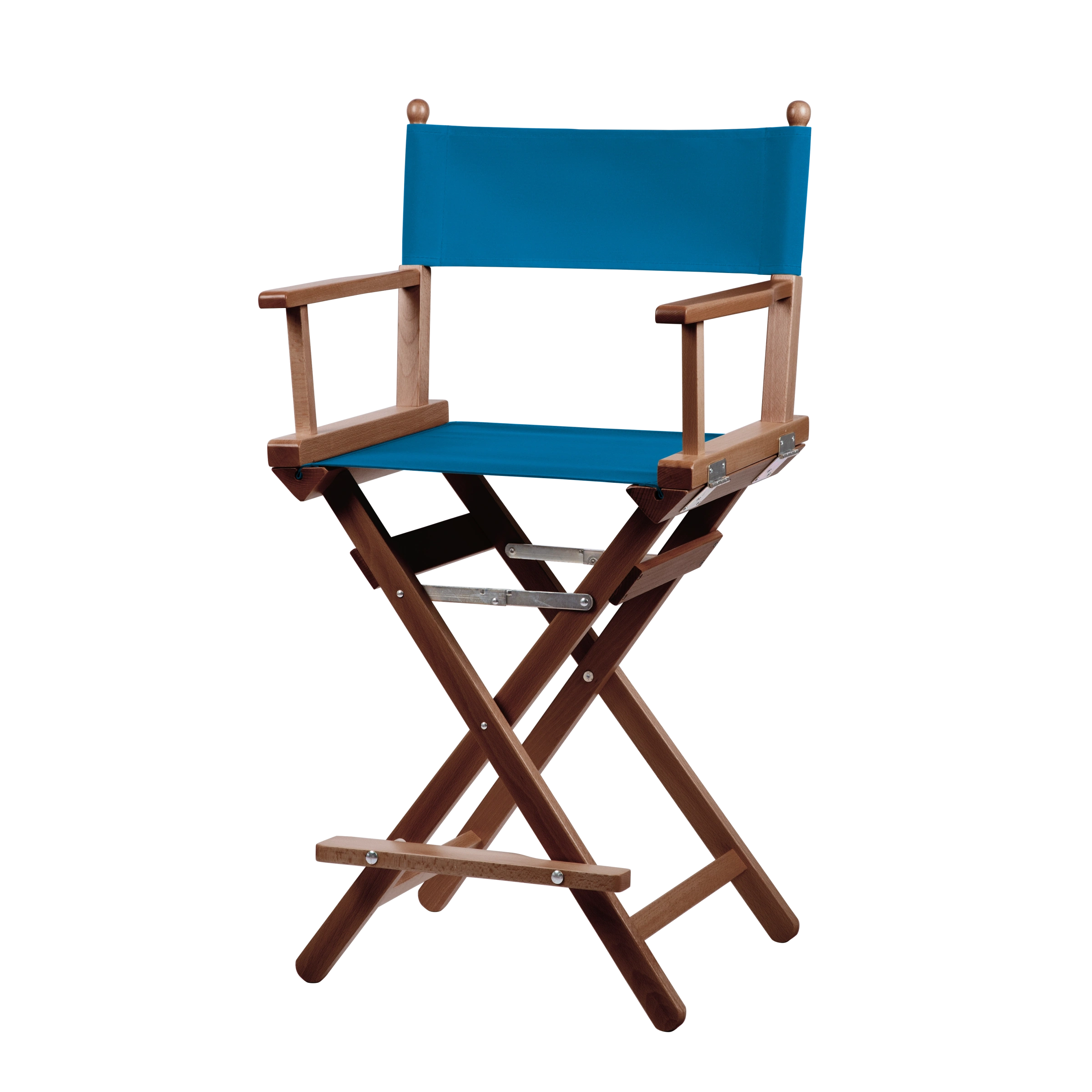 Regiestuhl Sydney aus braunem Buchenholz mit blauem Bezug, Seitenansicht
#Classic | Set (Farbe)_blau