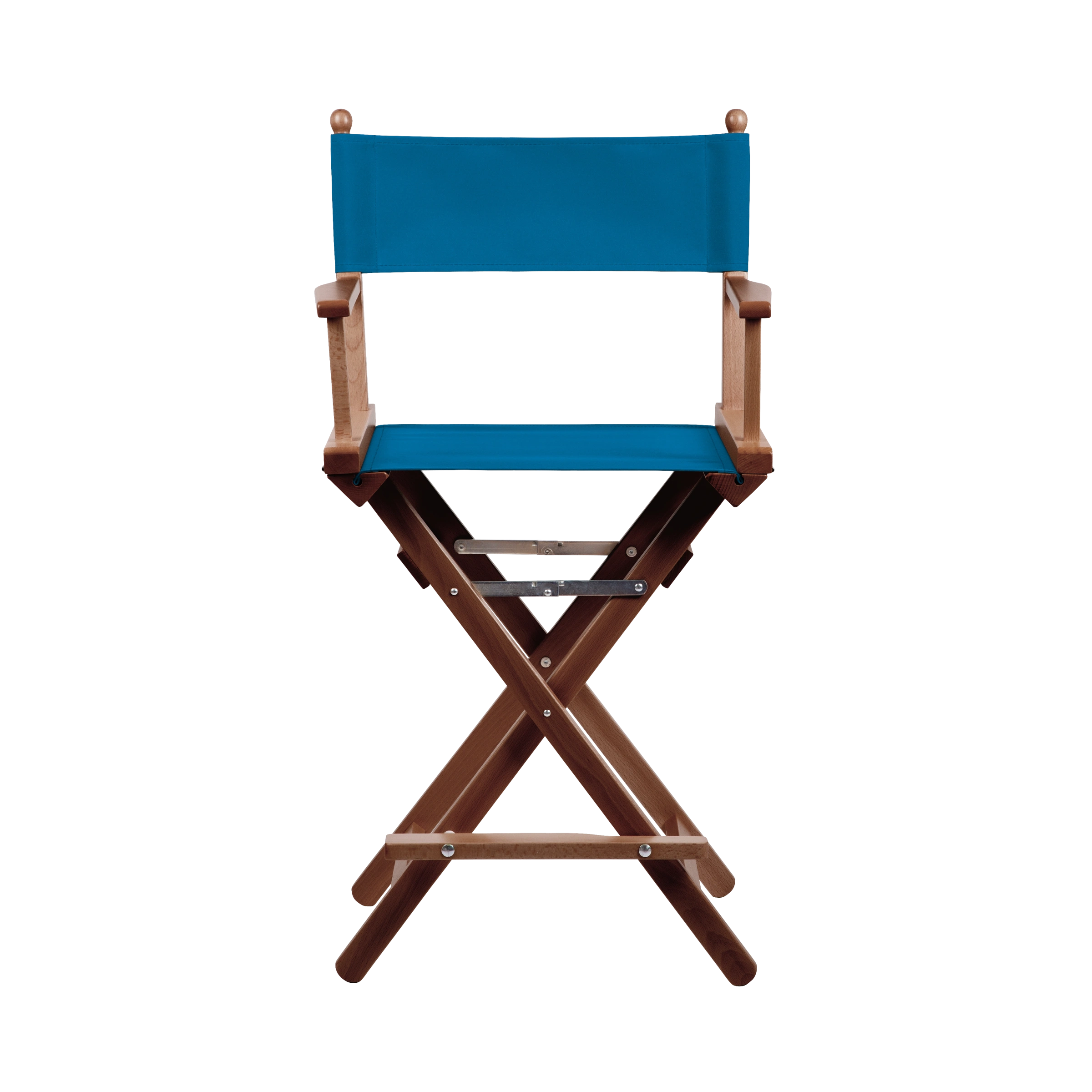 Regiestuhl Sydney aus braunem Buchenholz mit blauem Bezug, Frontalansicht
#Classic | Set (Farbe)_blau