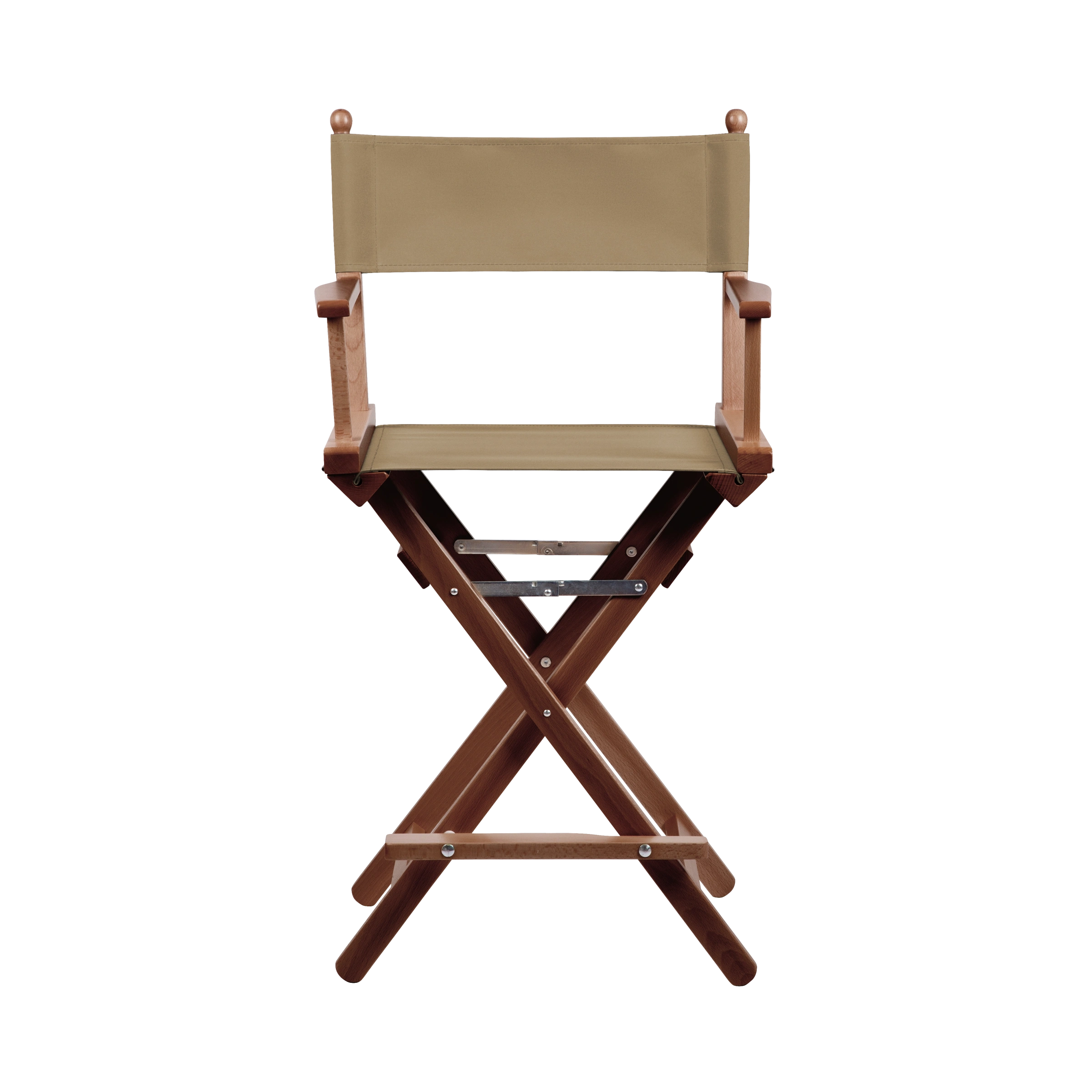 Regiestuhl Sydney aus braunem Buchenholz mit Bezug in grau-beige, Frontalansicht
#Classic | Set (Farbe)_grau-beige