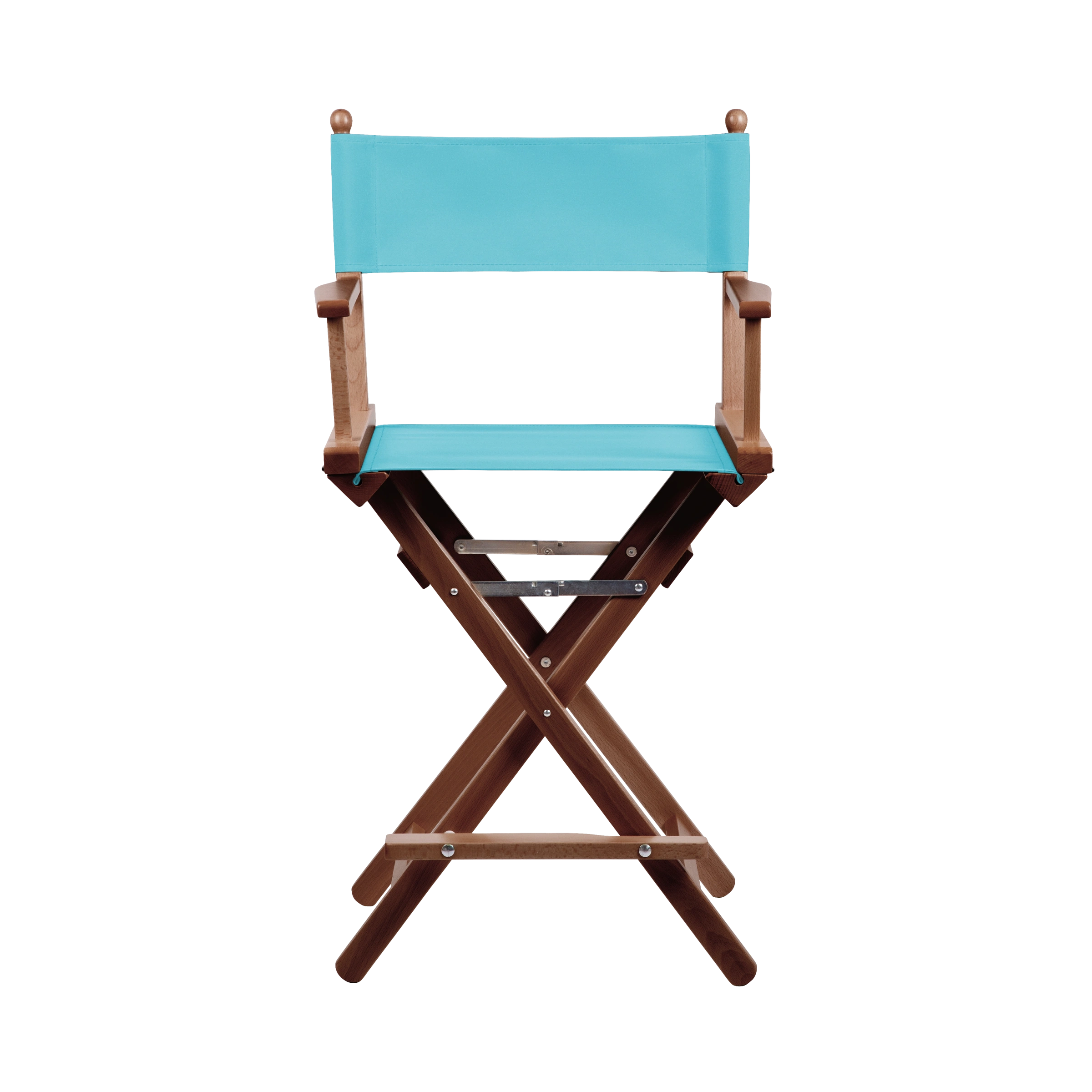 Regiestuhl Sydney aus braunem Buchenholz mit hellblauem Bezug, Frontalansicht
#Classic | Set (Farbe)_hellblau
