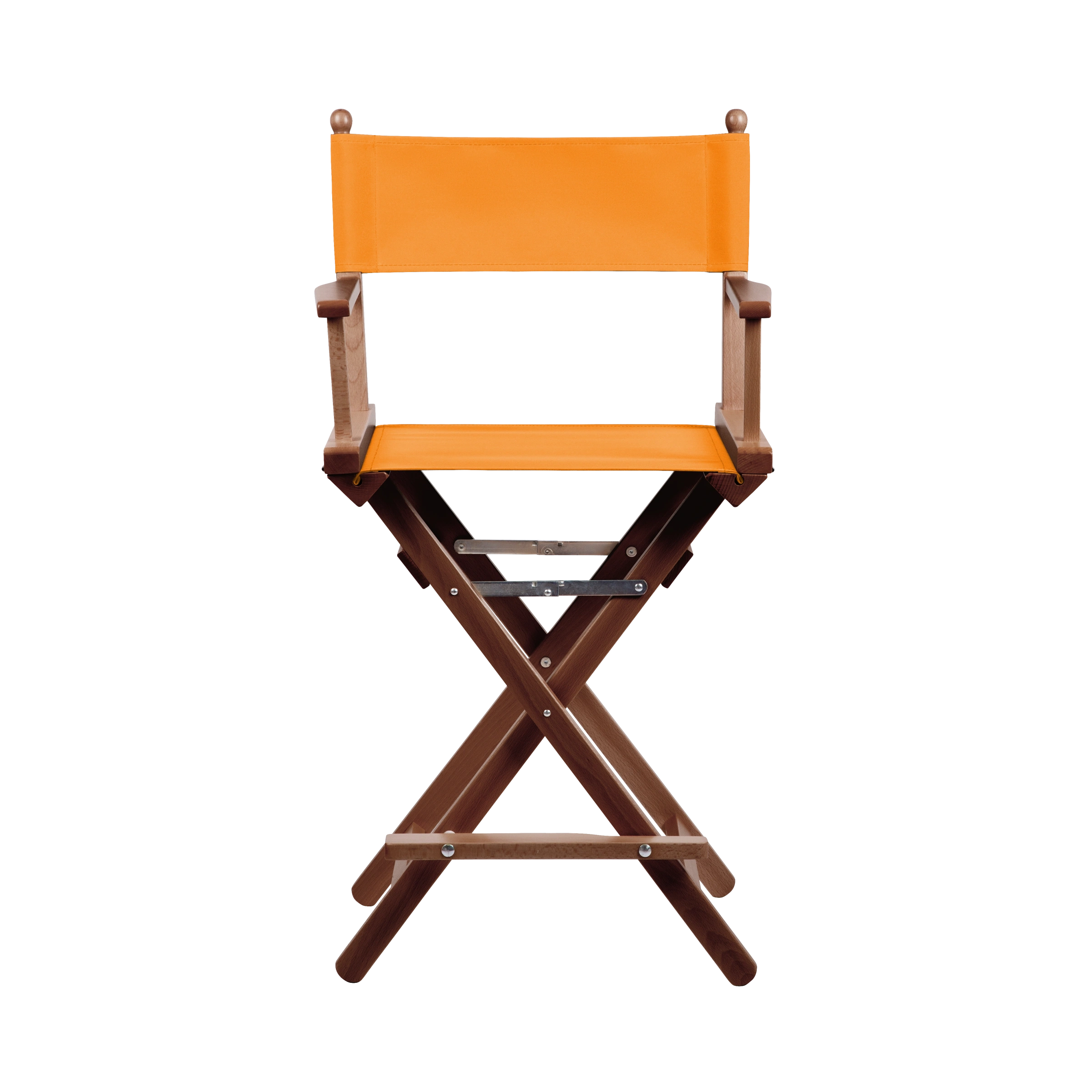 Regiestuhl Sydney aus braunem Buchenholz mit Bezug in mandarine, Frontalansicht
#Classic | Set (Farbe)_mandarine