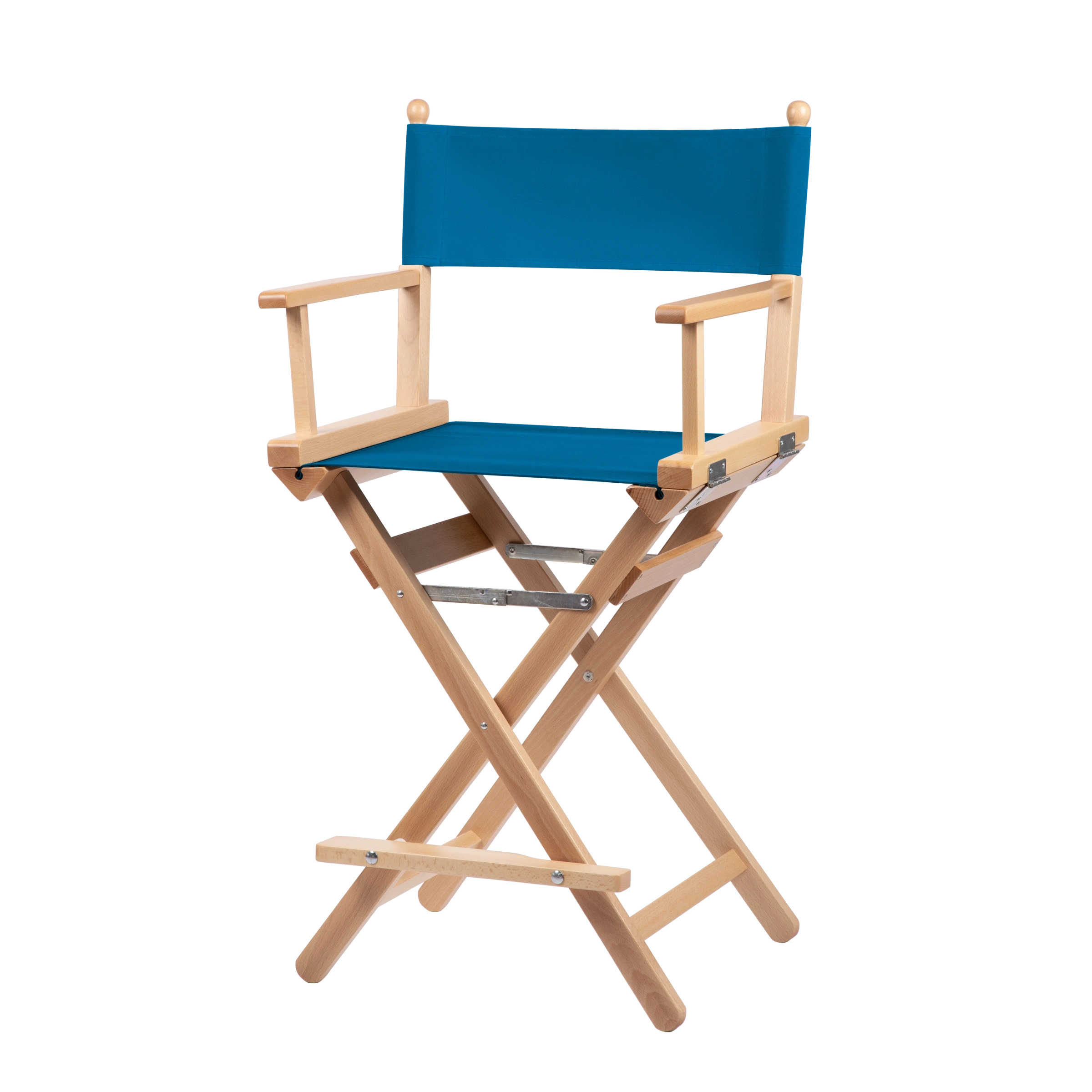 Regiestuhl Sydney aus naturfarbenem Buchenholz mit blauem Bezug, Seitenansicht
#Classic | Set (Farbe)_blau