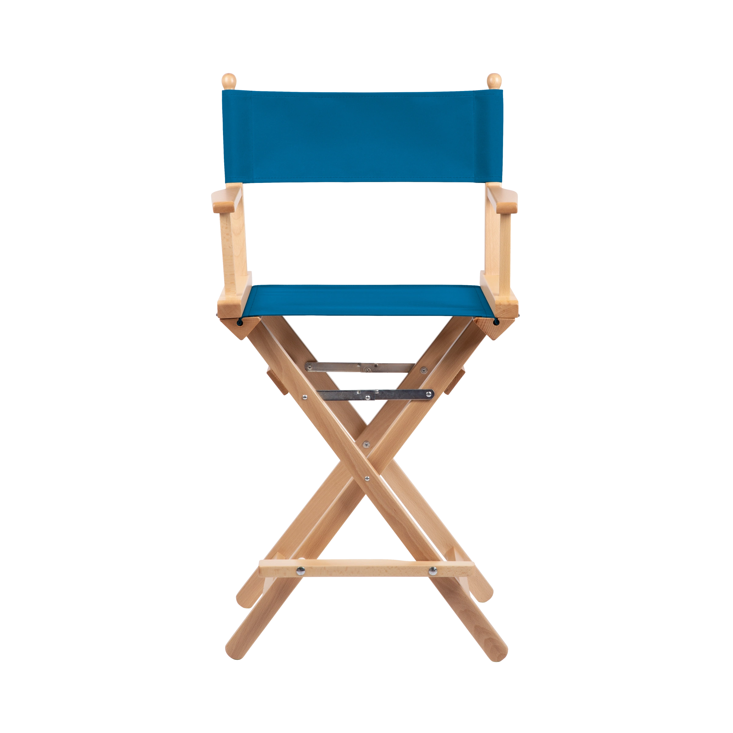 Regiestuhl Sydney aus naturfarbenem Buchenholz mit blauem Bezug, Frontalansicht
#Classic | Set (Farbe)_blau