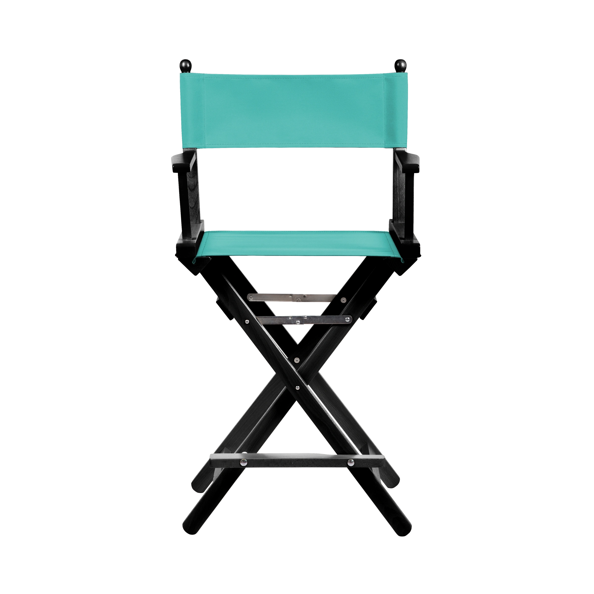 Regiestuhl Sydney aus schwarzem Buchenholz mit türkisem Bezug, Frontalansicht
#Classic | Set (Farbe)_türkis